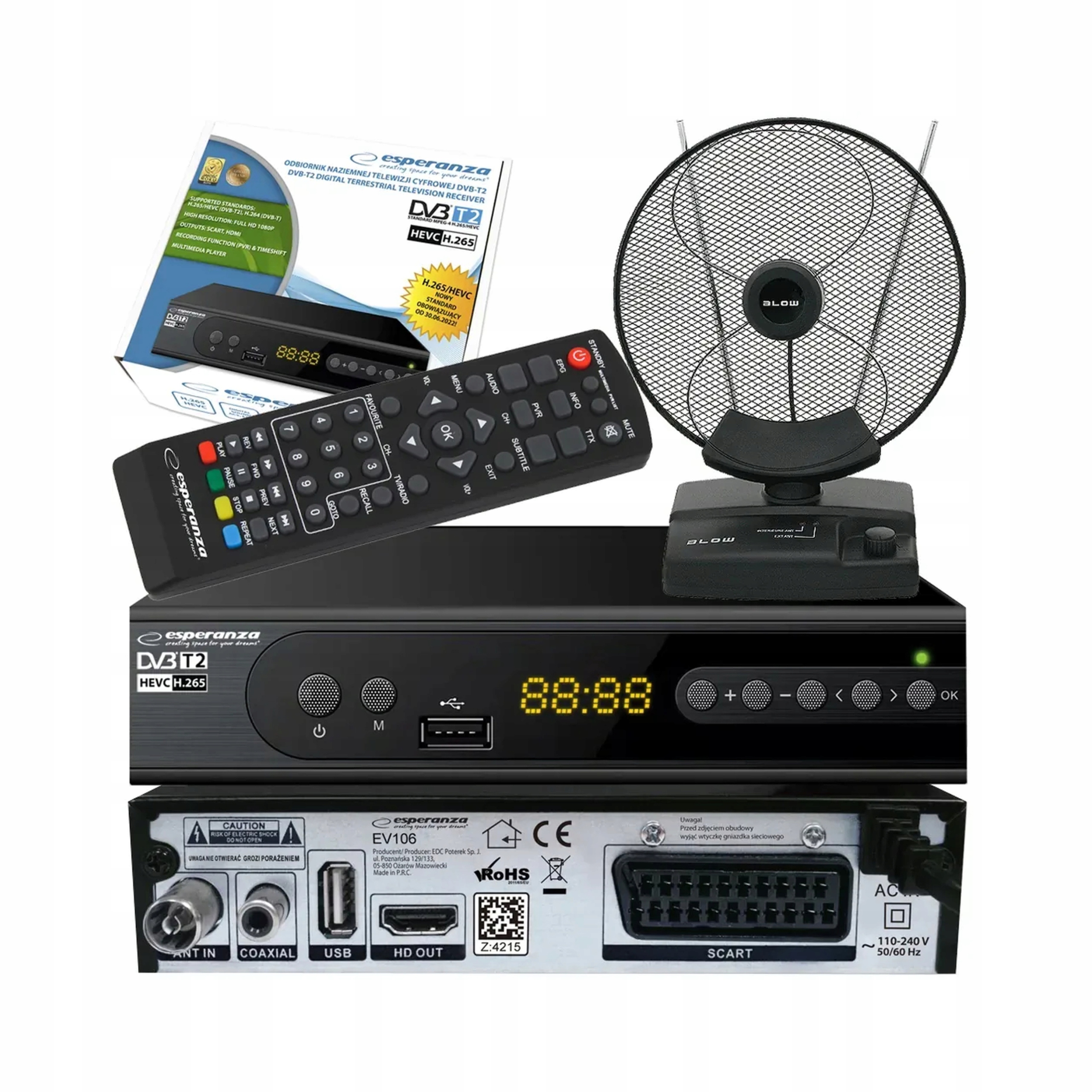 Tuner Cyfrowy Tv Naziemnej DVB-T2 Hevc Antena Wewnętrzna Pokojowa