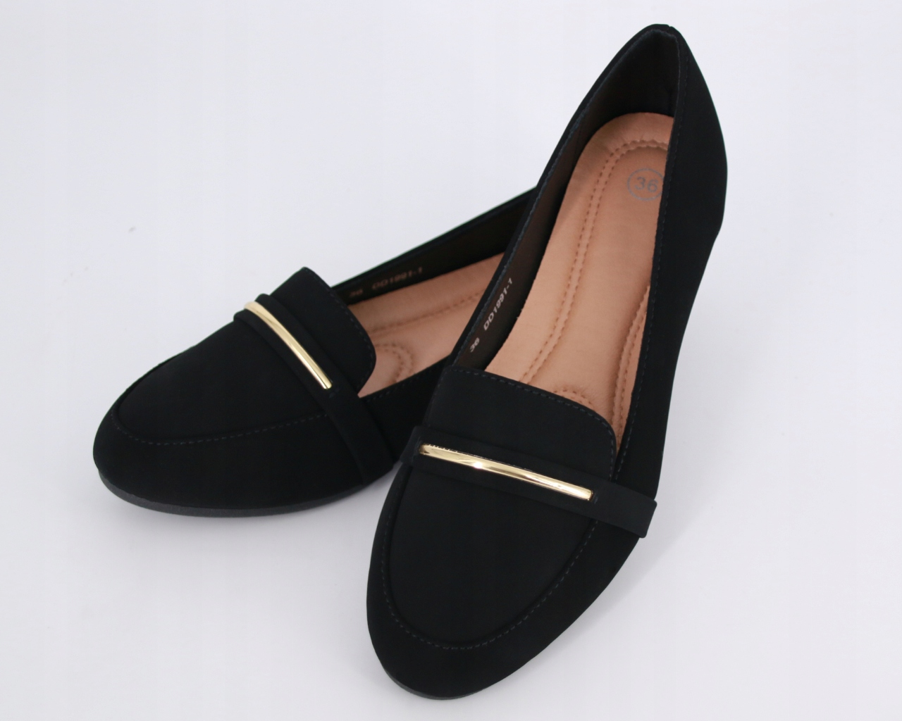 Czarne Lordsy Ze Złotą Blaszką Baleriny Loafersy Buty Damskie 37