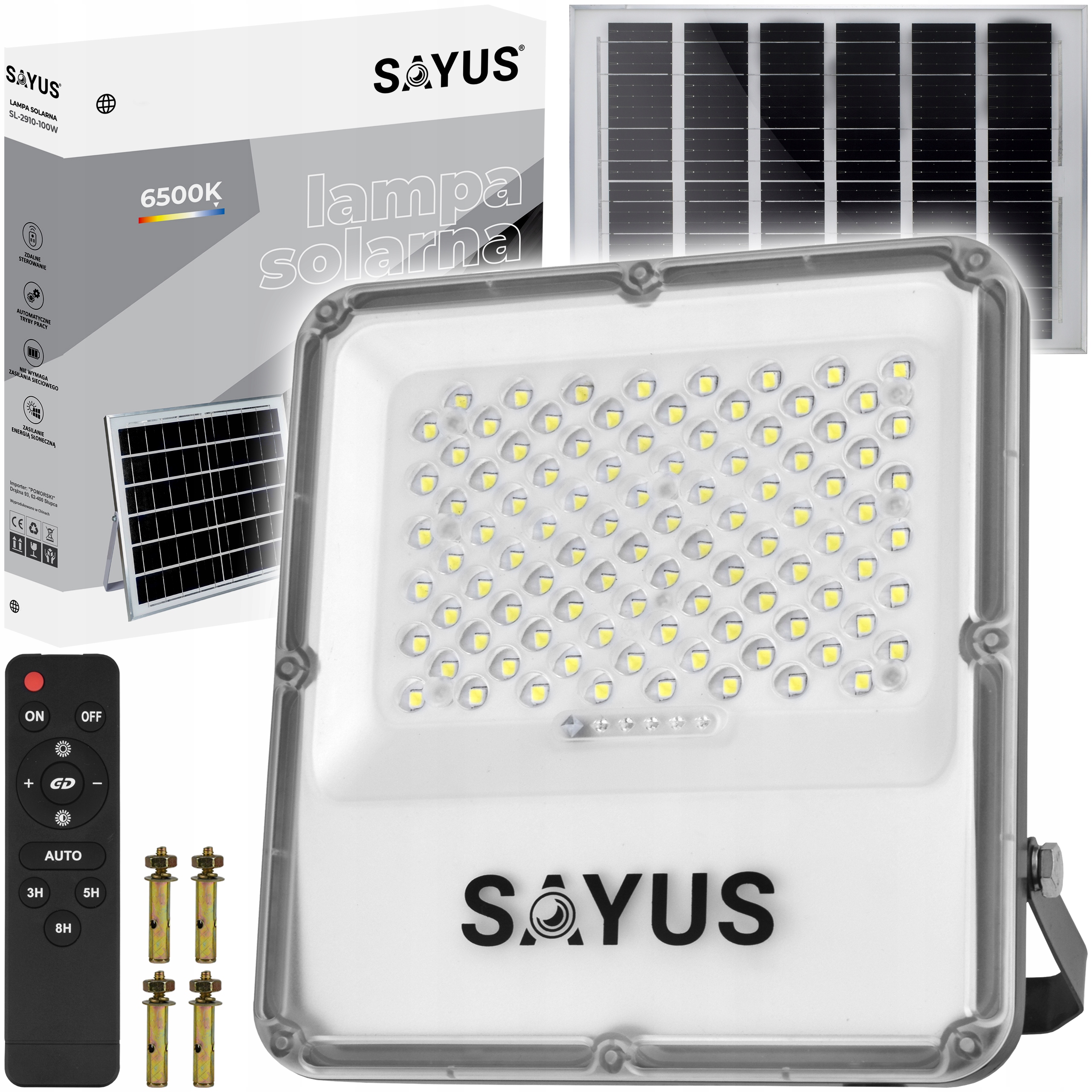 Mocna Lampa Solarna Led Halogen Latarnia Ogrodowa Czujnik Zmierzchu Pilot