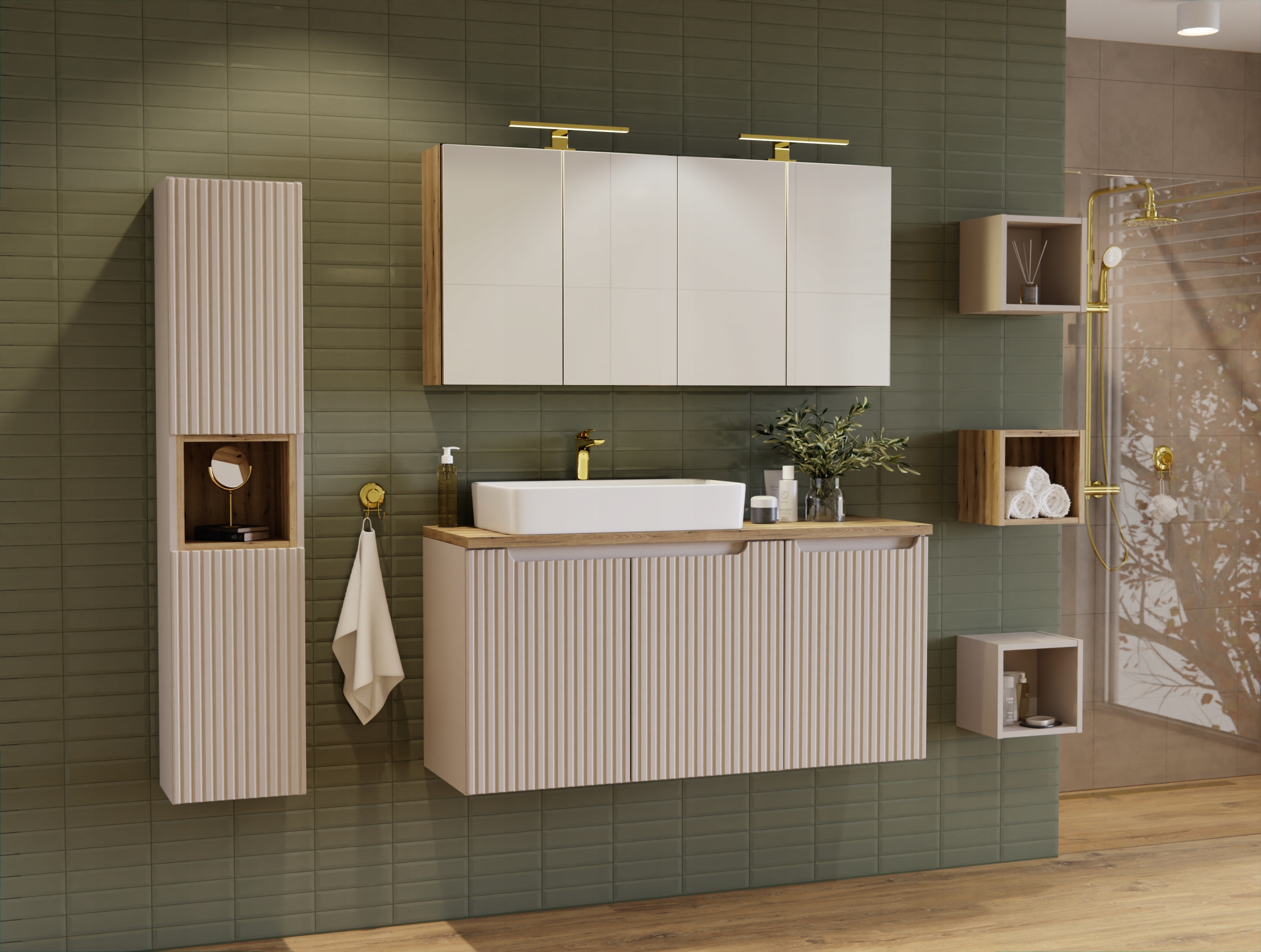 Nábytková sada 120 cm s deskou a košem na prádlo