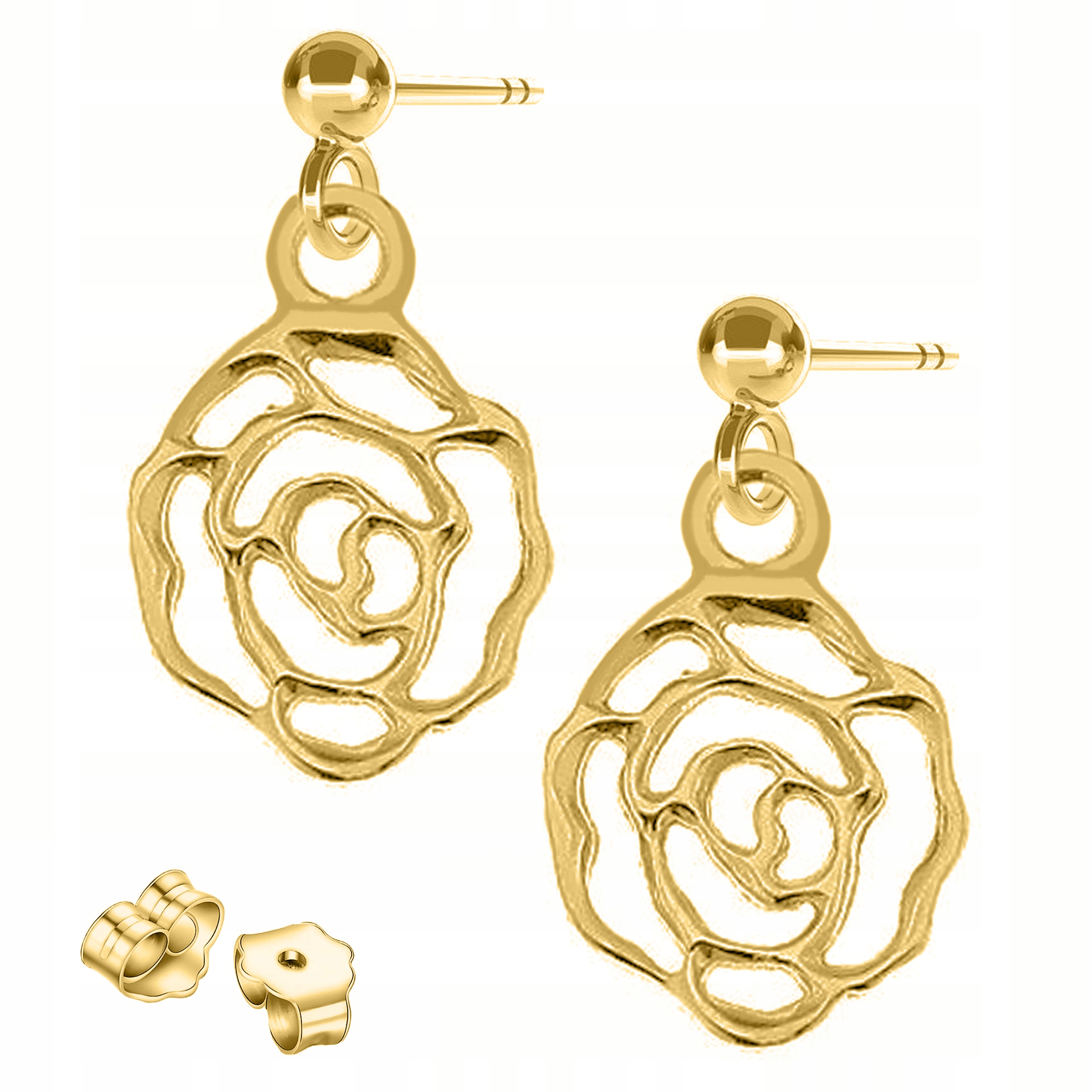 Zlaté Náušnice s květy růží Květiny Tulipány Růže Stříbro 925