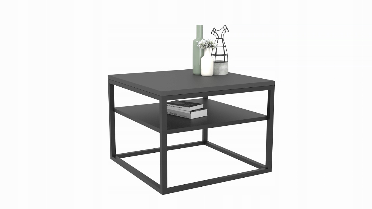 Stolik Kawowy z półką Loft Czarny mat 70x70