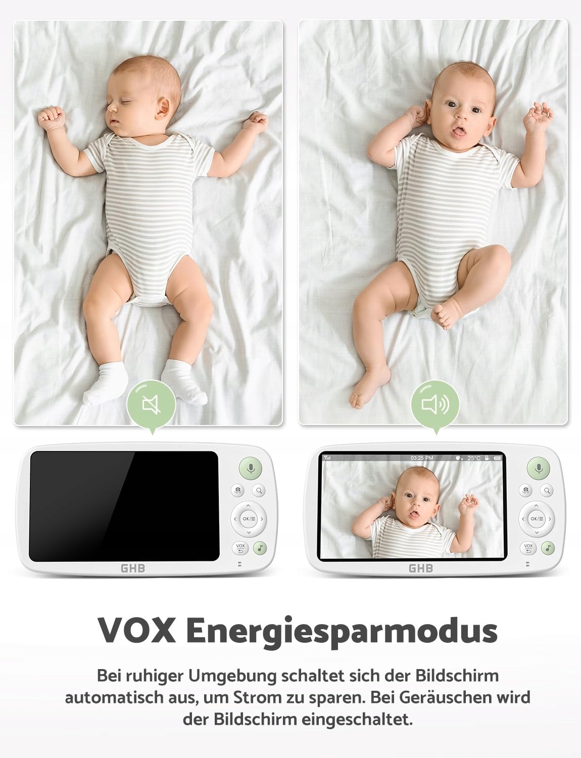 GHB Elektroniczna Niania Kamera 5" HD 1080P 4000mAh VOX 4xZoom 300m — miniatura 4