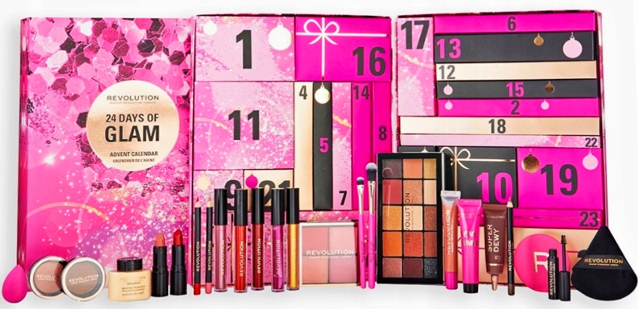 Адвент-календарь Makeup Revolution, 24 средства и аксессуара для макияжа лица, глаз и губ — фото 3
