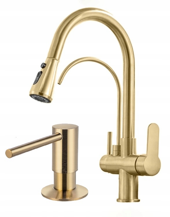 Trojcestná kuchynská batéria pre Retro zlatý filter Laren Gold dávkovač