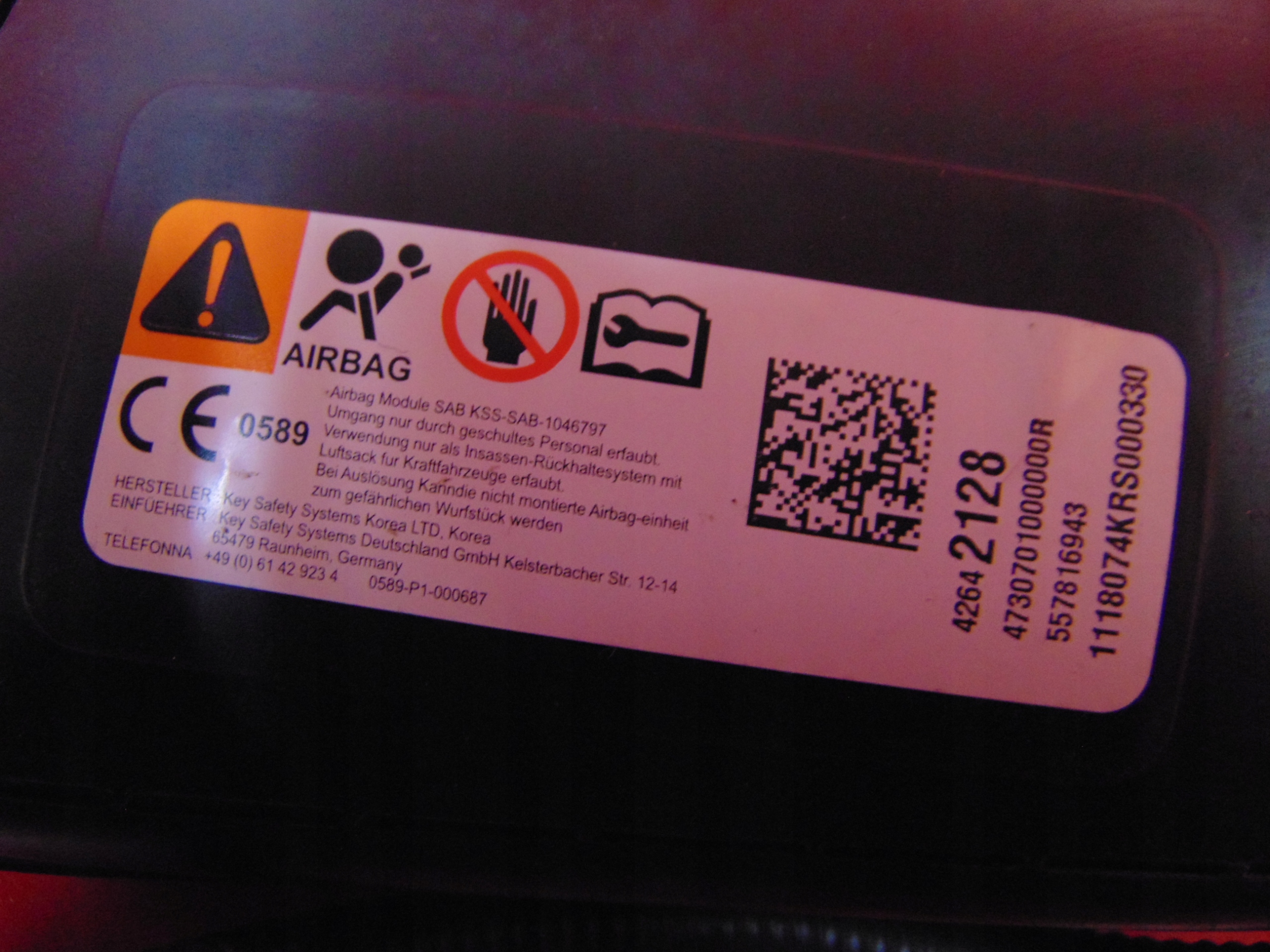 OPEL KARL airbag airbag side seat right P