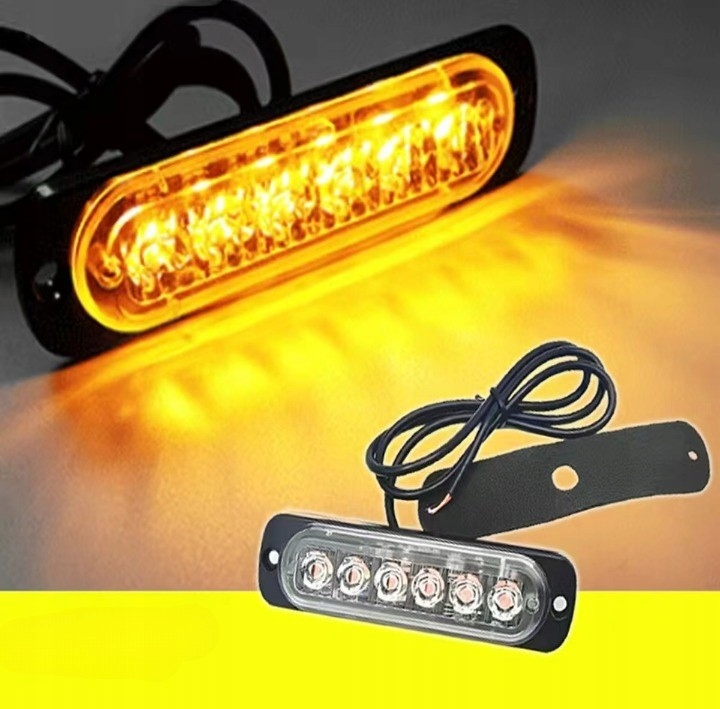 STROBOSKOPY OSTRZEGAWCZE SAMOCHODOWA ŚWIATŁA STROBOSKOPOWE 4X 6 LED 12/24V Kolor pomarańczowy