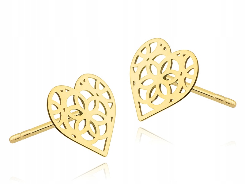 

Piękne Złote Ażurowe Kolczyki 333 Serce Serduszka