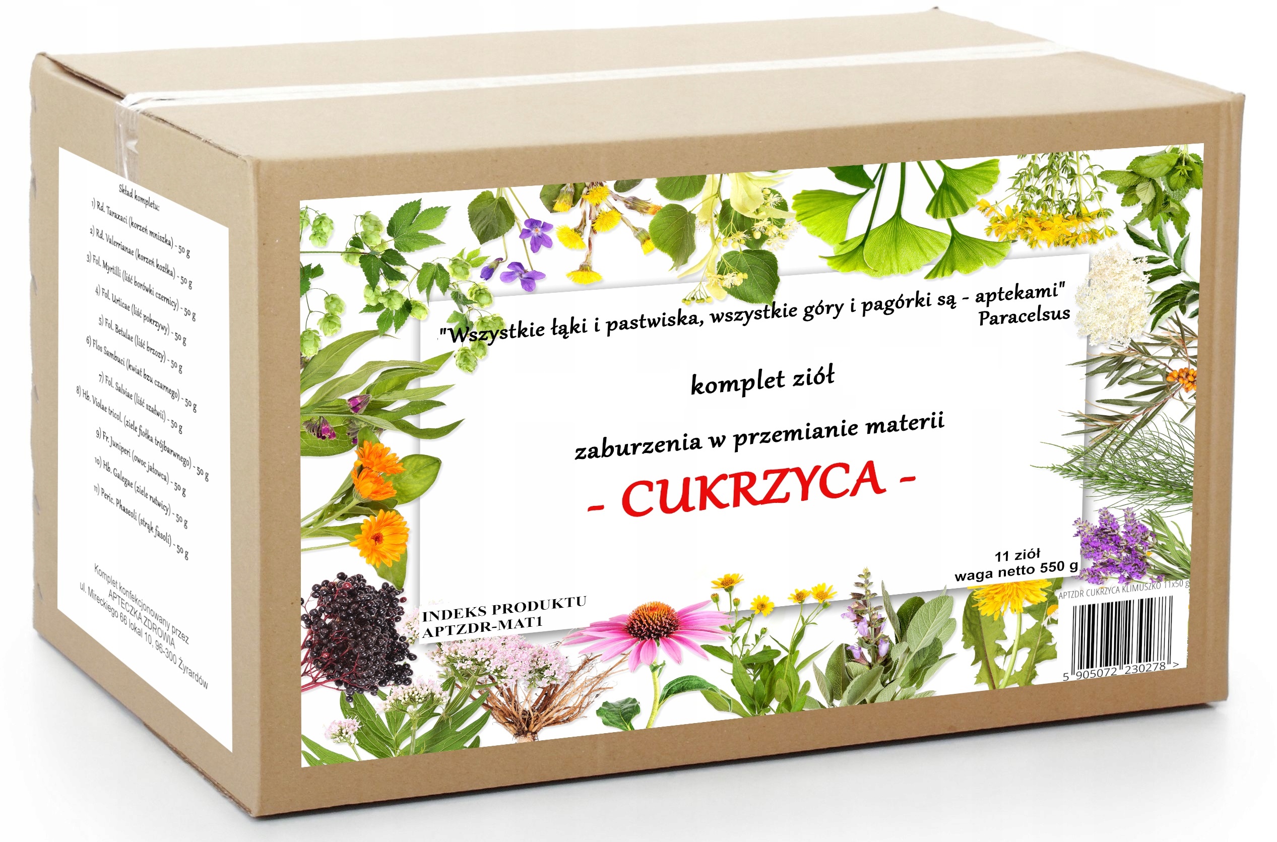 Cukrzyca komplet ziół na podwyższony poziom cukru 550g tradycyjna receptura