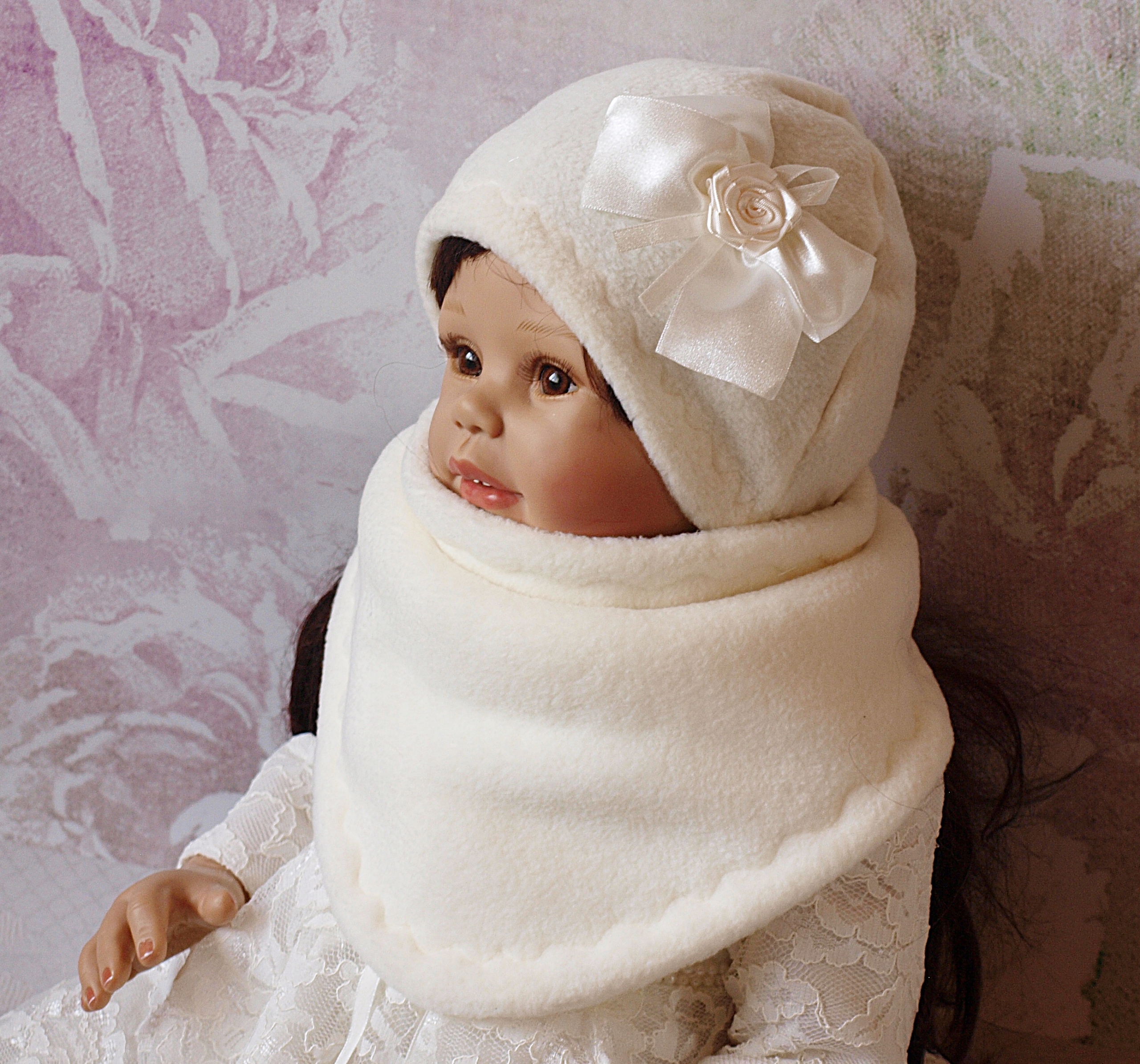 CIEPŁY ZESTAW Z POLARU CZAPECZKA I CHUSTA ECRU 68 Marka Inna marka