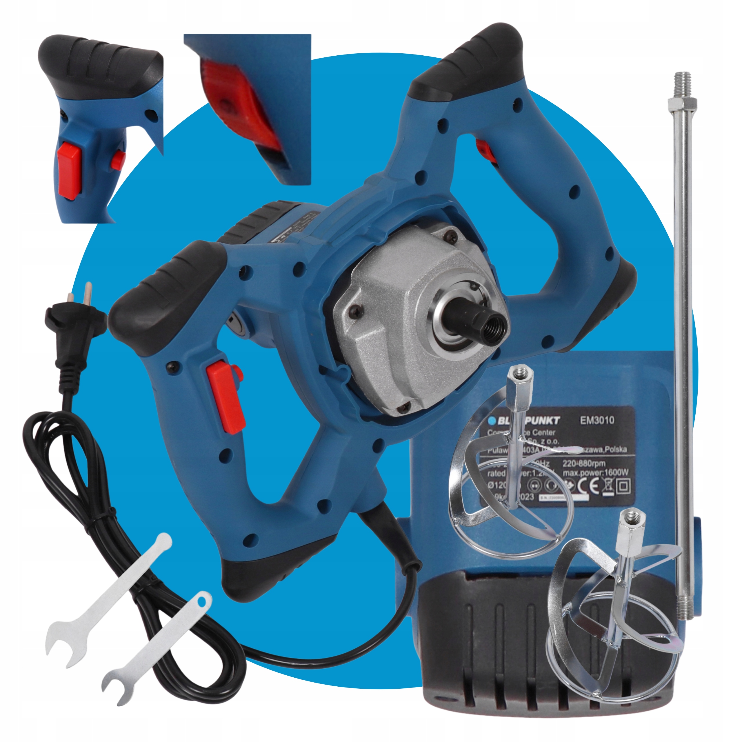 Mieszadło elektryczne do zapraw betonu 1600W 2 biegi Blaupunkt EM3010