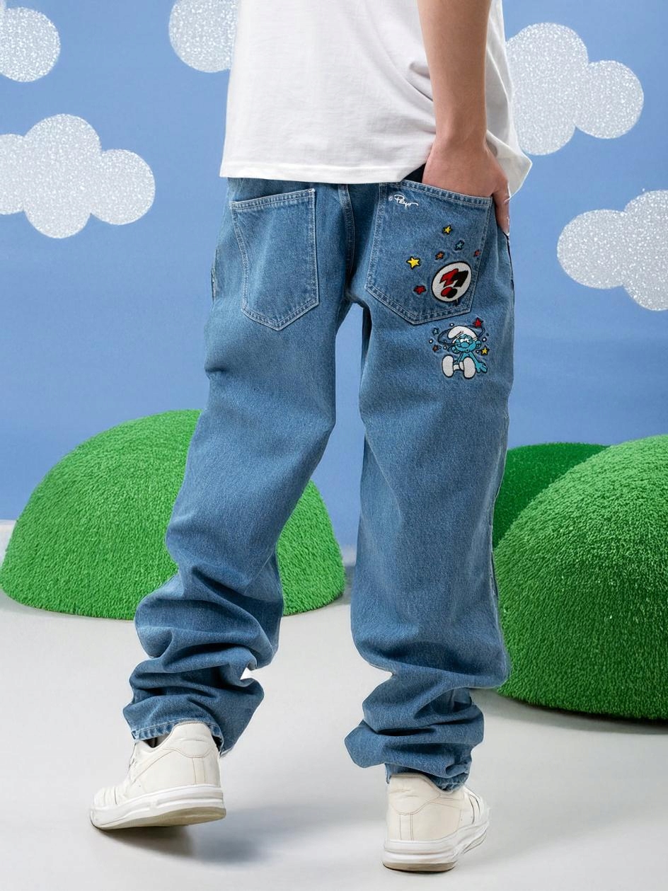 Kalhoty Baggy Jeans Stunned Smerfy Light Blue vel. XXL