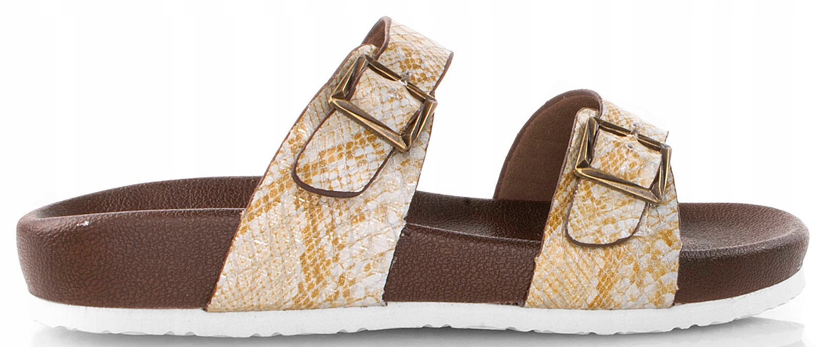 

5743 Klapki Damskie Paski Wężowy Wzór Klamra 38