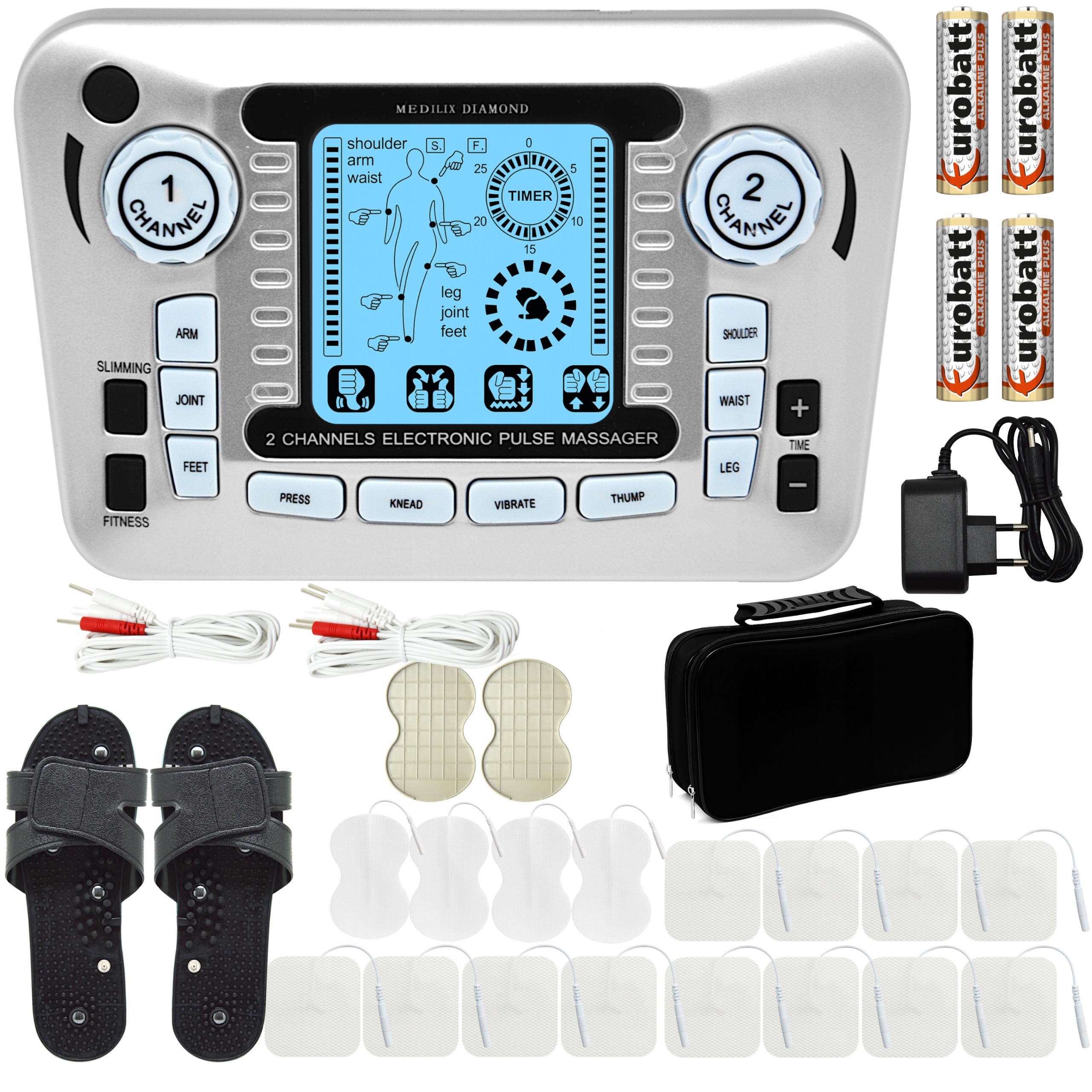 Elektrostymulator Mięśni Tens Ems Masaż Stymulacja Zestaw XXL 16 Elektrod