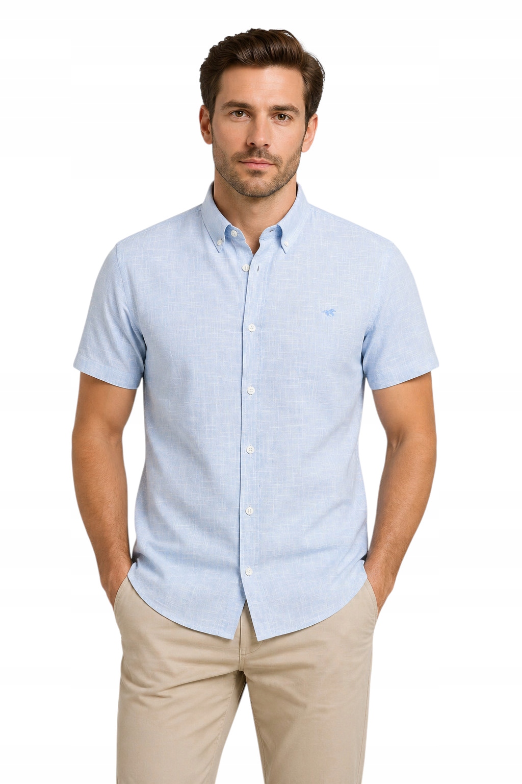 Pánská Modrá Košile S Krátkým Rukávem, Stylová, Módní Mustang, 3XL