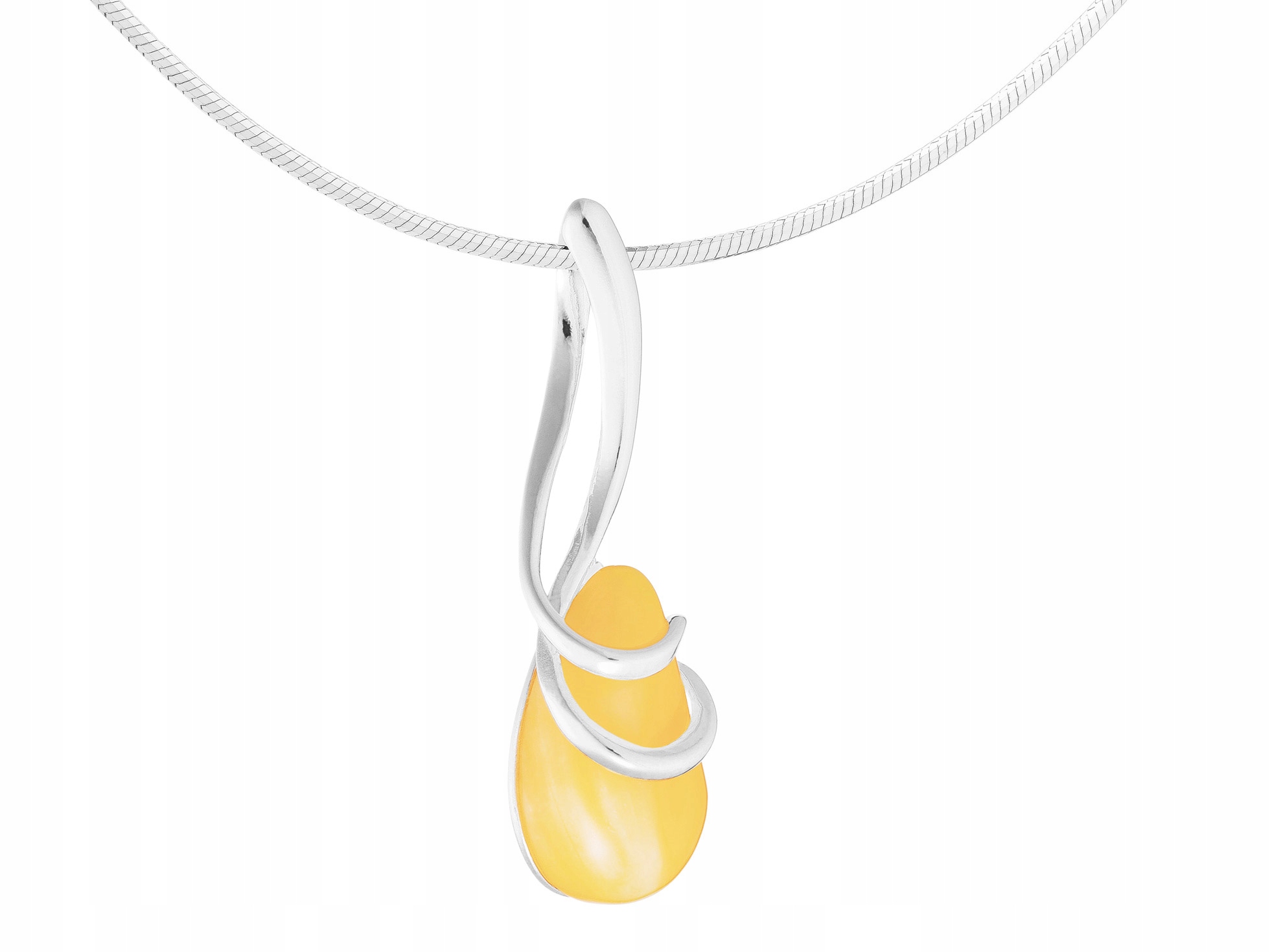 Krátký stříbrný náhrdelník Kapka s mléčným jantarem Lžička Choker 38 cm