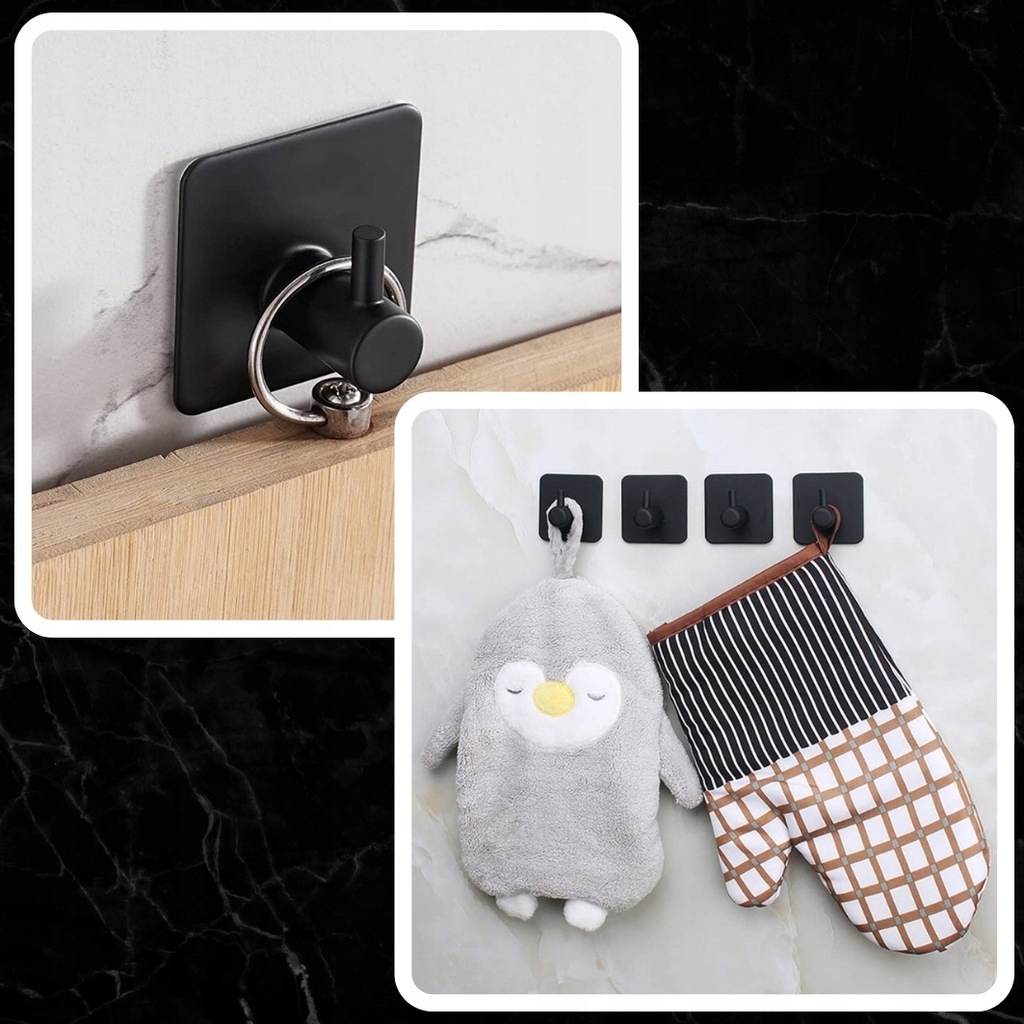 4x WIESZAK HACZYK SAMOPRZYLEPNY NA RĘCZNIKI CZARNY Marka Memfis