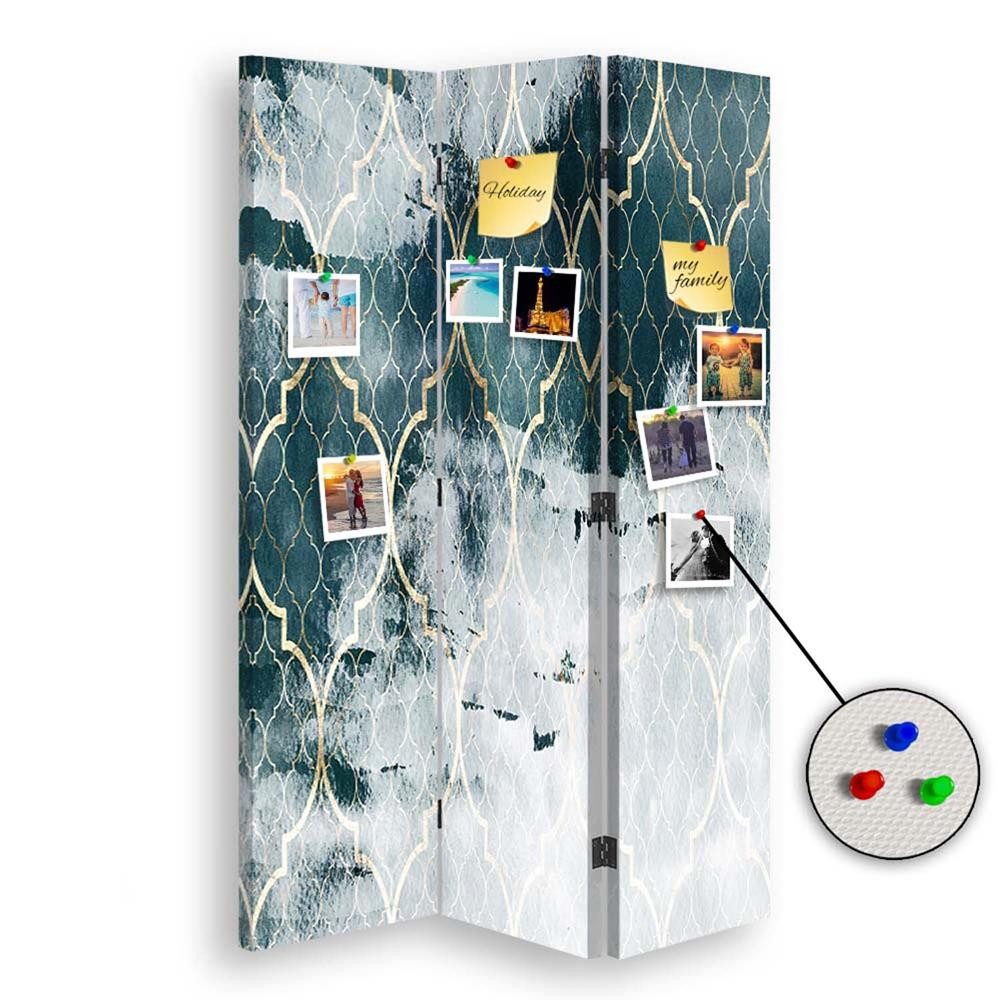 Paraván oboustranný korkový, marocký jetel v tyrkysové barvě 110x170