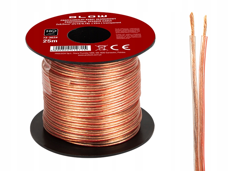 KABEL PRZEWÓD GŁOŚNIKOWY DWUŻYŁOWY SZPULA LED 2x0,50mm 25m HQ 2x0,5