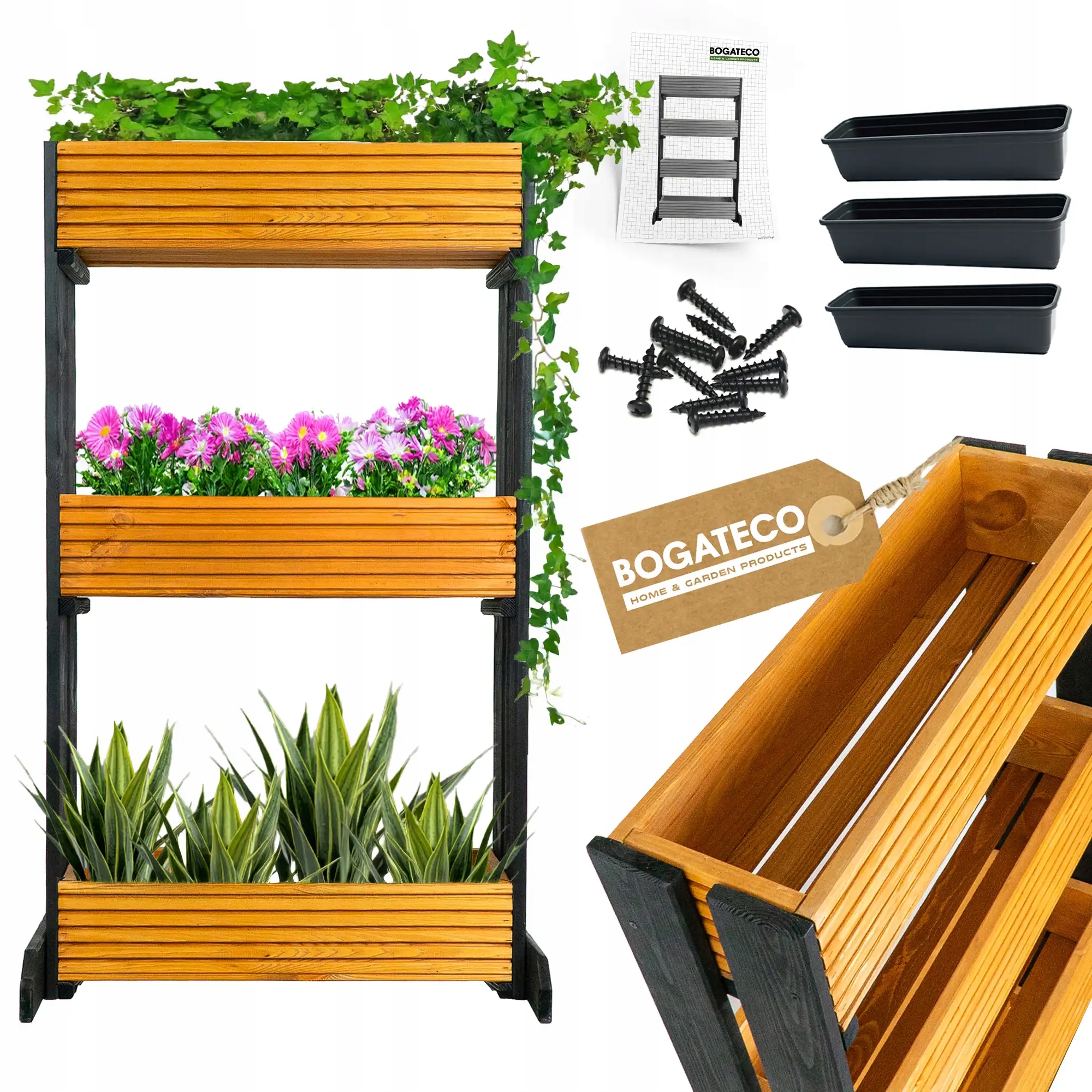 3 Květináče Na Stojanu Na Bylinky, Květiny Na Balkon, Květináč, Světle Hnědý