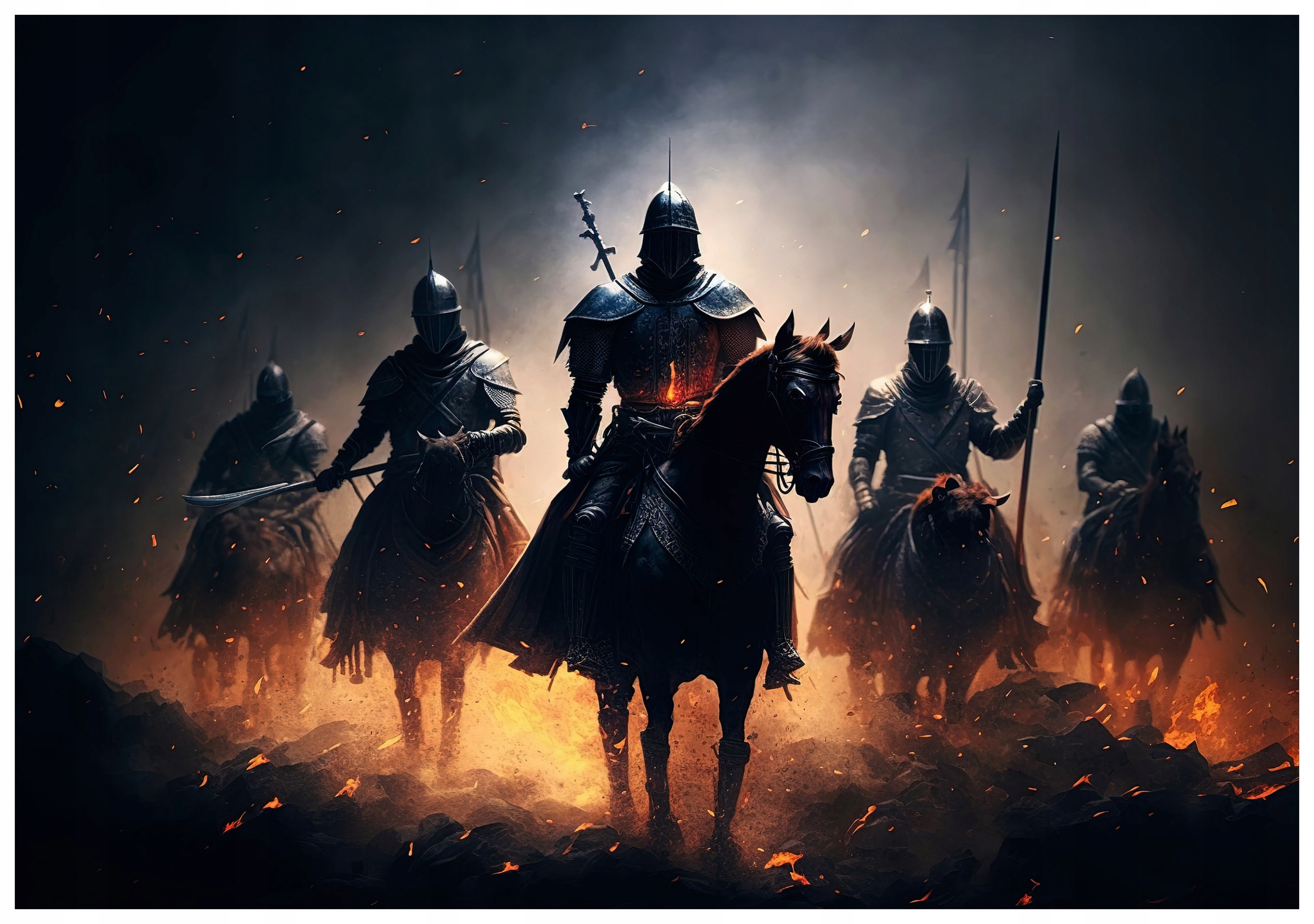 Tapeta Rytíři bitva koně temnota fantazie hrdinství 254x184 vinylová lepidlo