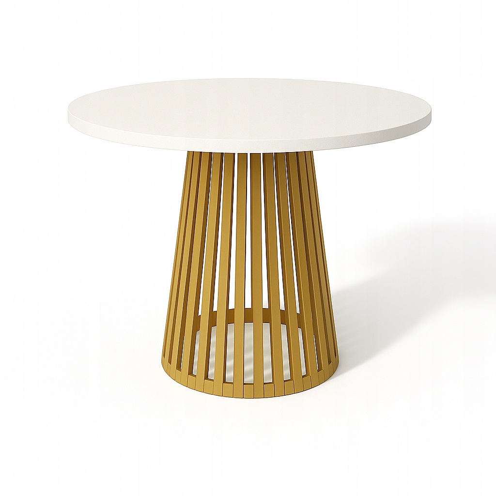 Bílo zlatý glamour stůl, stůl Zlatý 90 cm, kulatý jídelní stůl