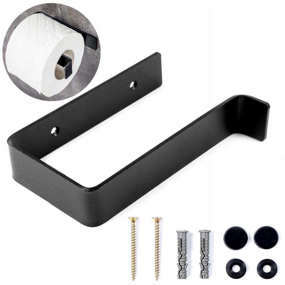 UCHWYT ŚCIENNY PAPIER TOALETOWY LOFT NOWOCZESNY CZARNY METAL ŚRUBY MATOWY