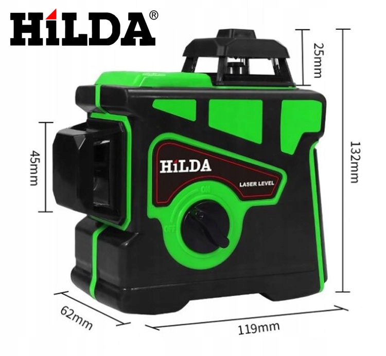 HILDA POZIOMICA 3D 12 LINII LASER KRZYŻOWY SAMOPOZIOMUJĄCY + STATYW 1.2 M Dokładność pomiaru (+/-) 0.2 mm
