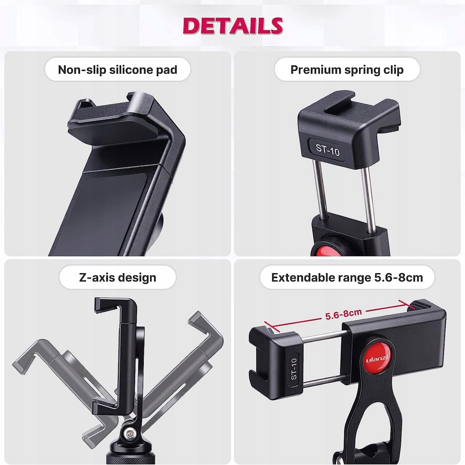 ULANZI ST-10 Metalowy Uchwyt Telefonu Adapter Statyw do iPhone Android — miniatura 5