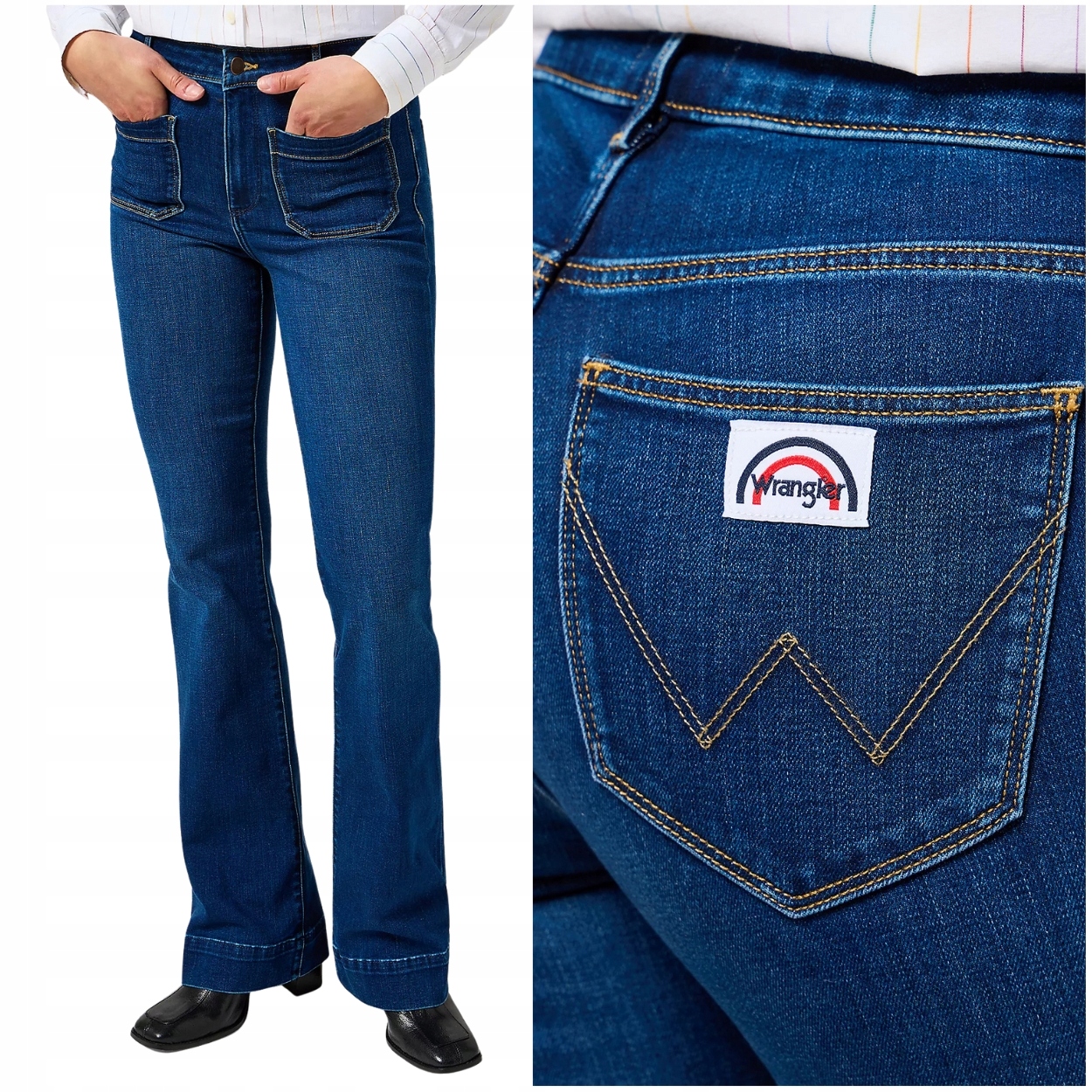Wrangler Flare Traditional tmavé dámské džínové kalhoty se zvony W30 L32