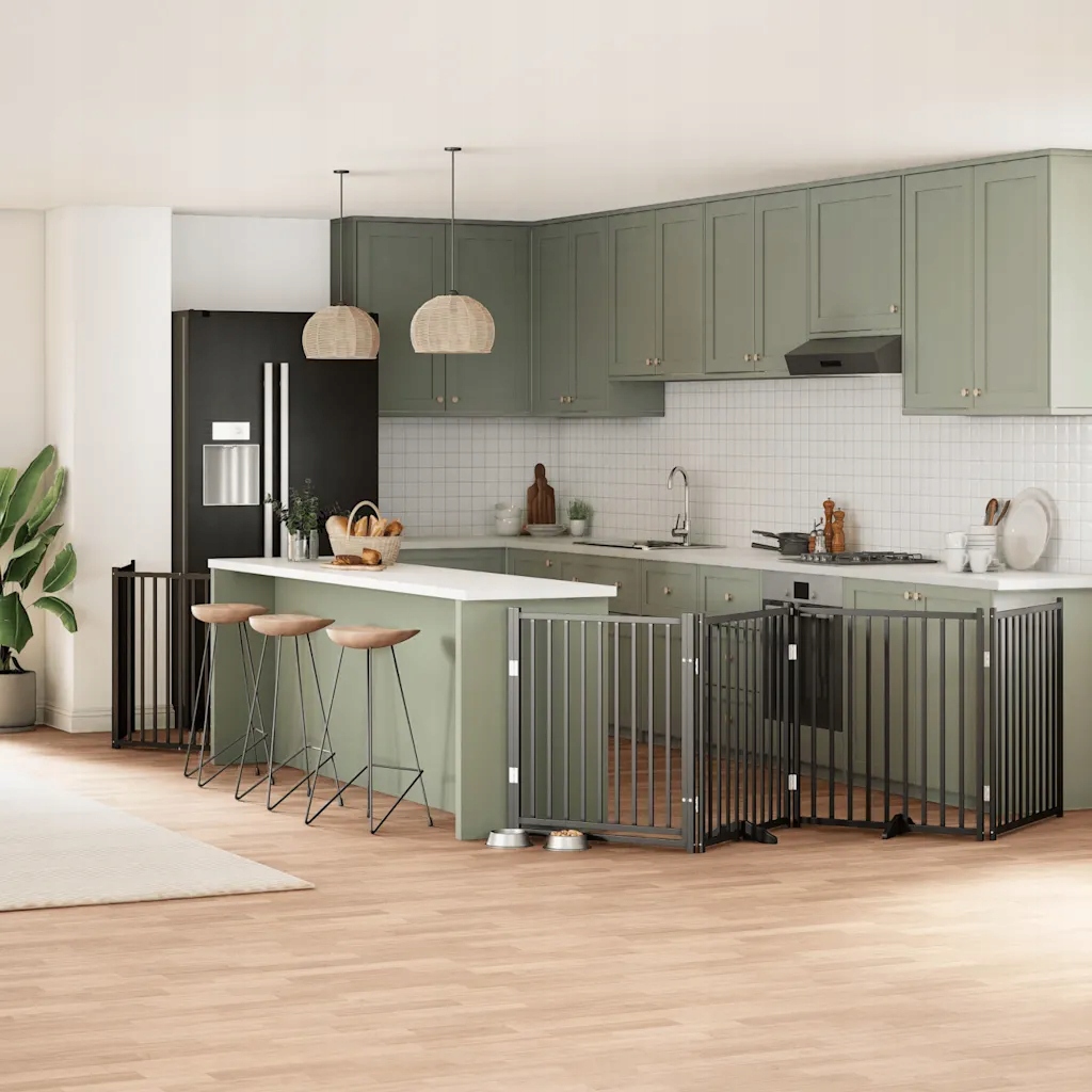 Levně Zábrana pro psy s dvířky skládací 10 panelů černá 800 cm topol Černý 315574