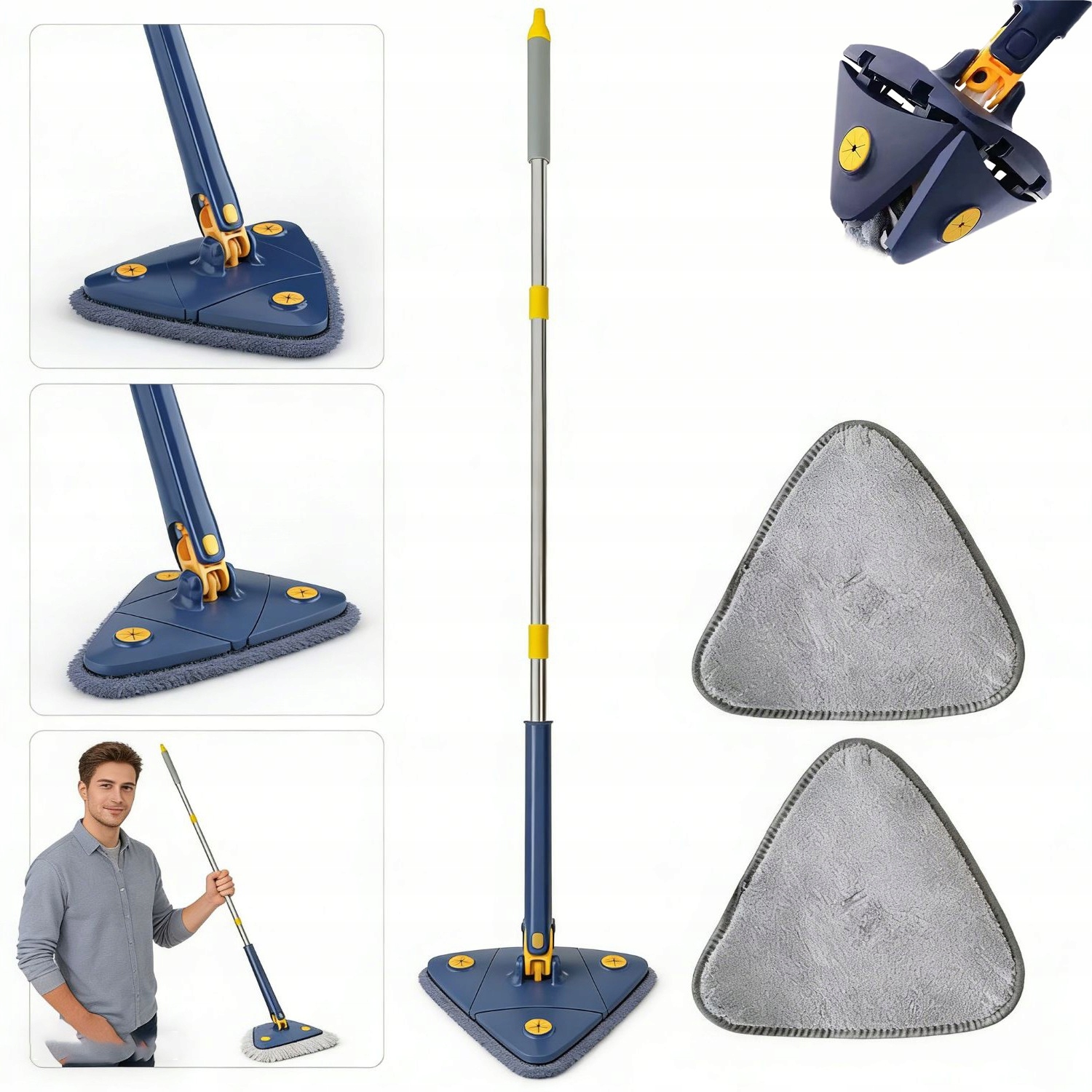 Otočný Mop 360 Trojúhelníkový S Teleskopickou Ručkou A Sušením 5S 2 Náhradní Nástavce