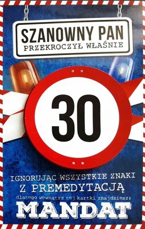 

Karnet na 30 Urodziny kartka Koperta mandat