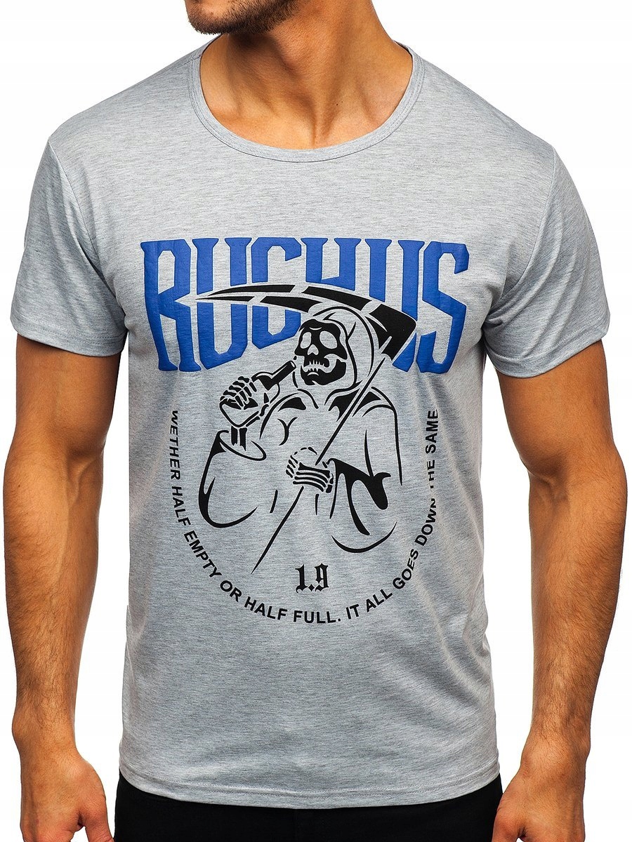 

T-shirt Męski Z Nadrukiem Szary KS2633 Denley_l