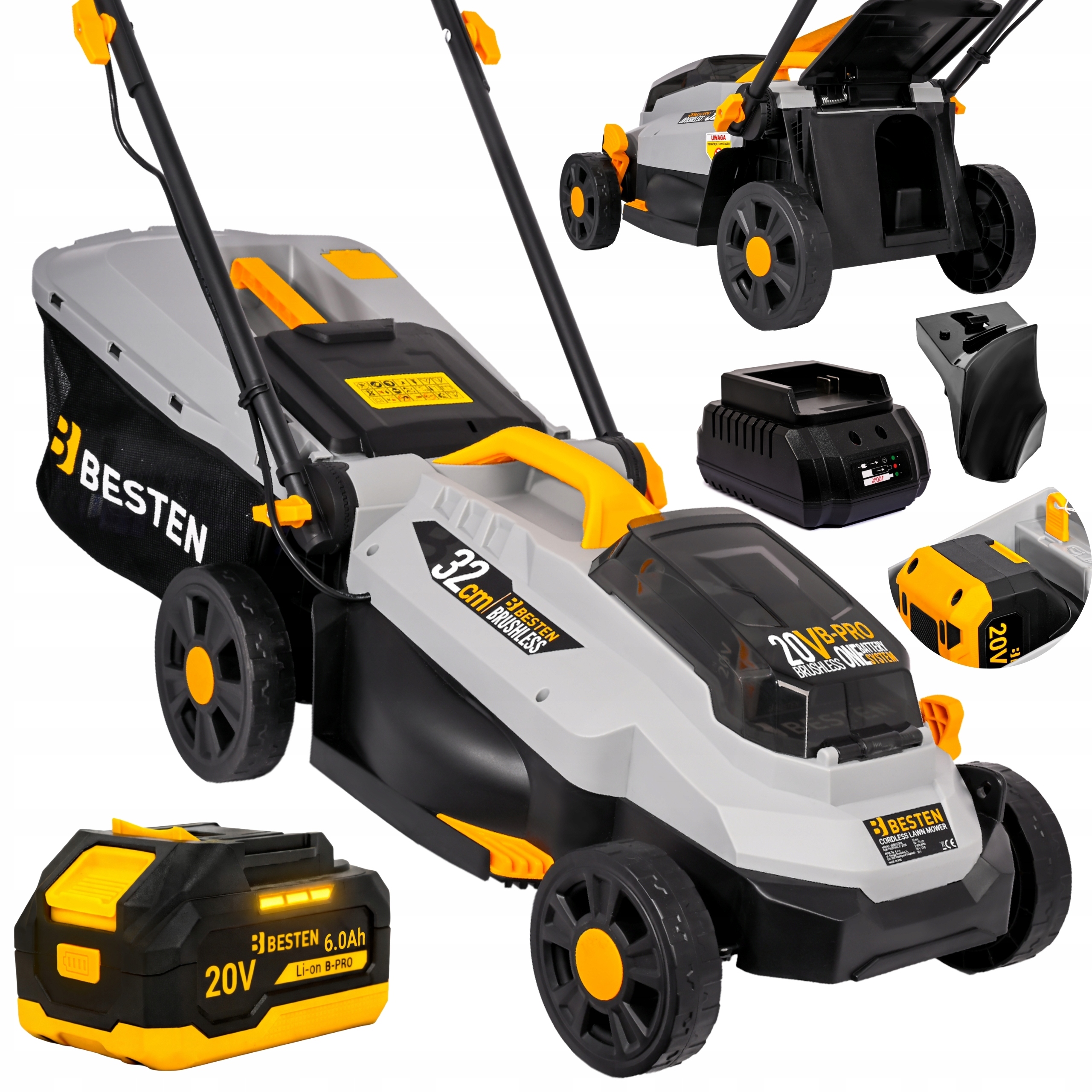 Akumulátorová Sekačka 32 CM 35 L Bezkartáčová Na Trávy Aku 6AH Výkonná Besten