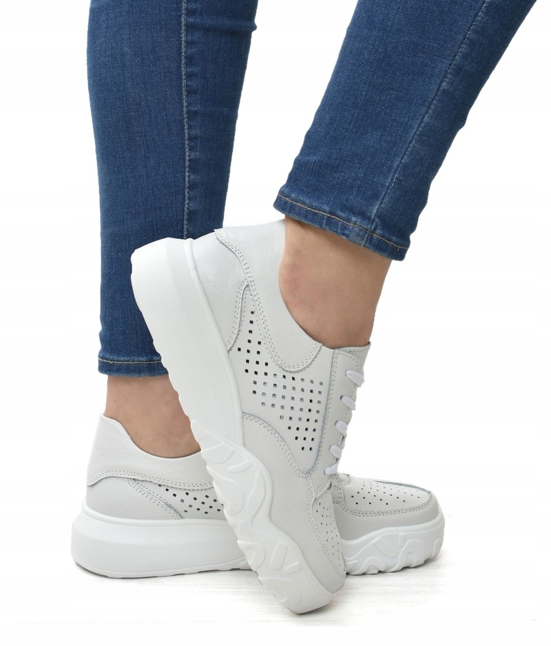 

Sneakersy skórzane ażurowe Vinceza 8700 Białe 36