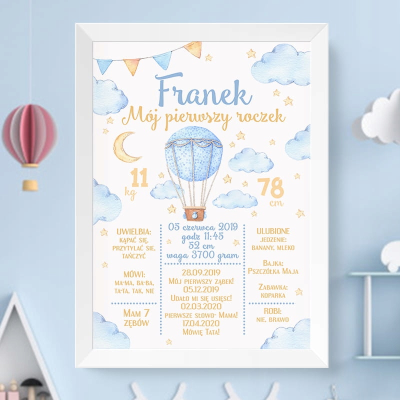 METRYCZKA plakat w ramce Roczek Błękitny Balon A3 Marka inny