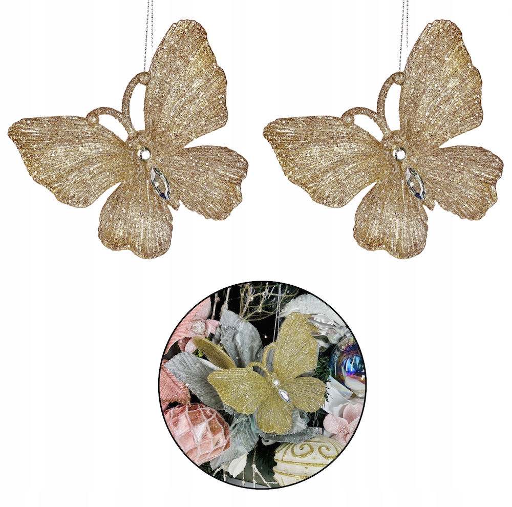 

2 Zawieszka Ozdoba Na Choinkę Motylek Złoty Brokat