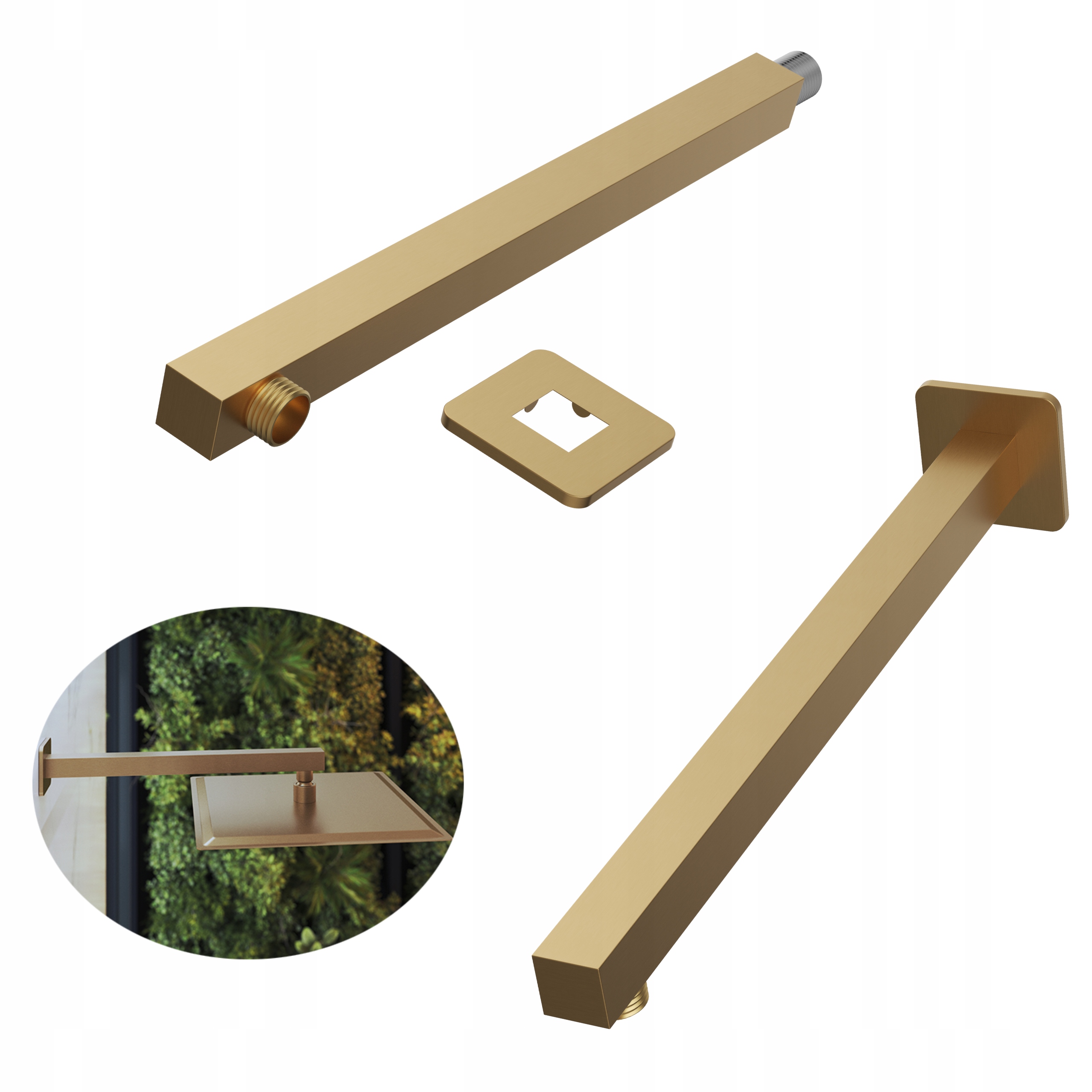 Čtvercové rameno dešťové sprchy, nástěnná sprchová trubka, držák kartáčovaný zlatý