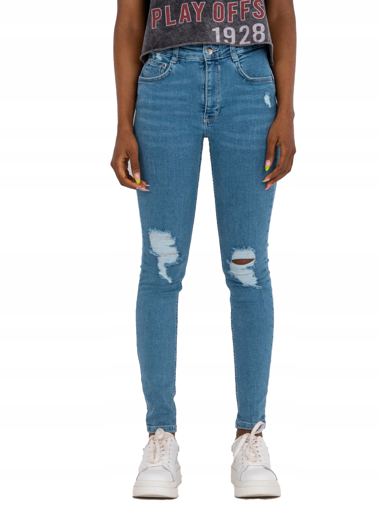 

Spodnie jeansowe damskie z dziurami rurki 2XL