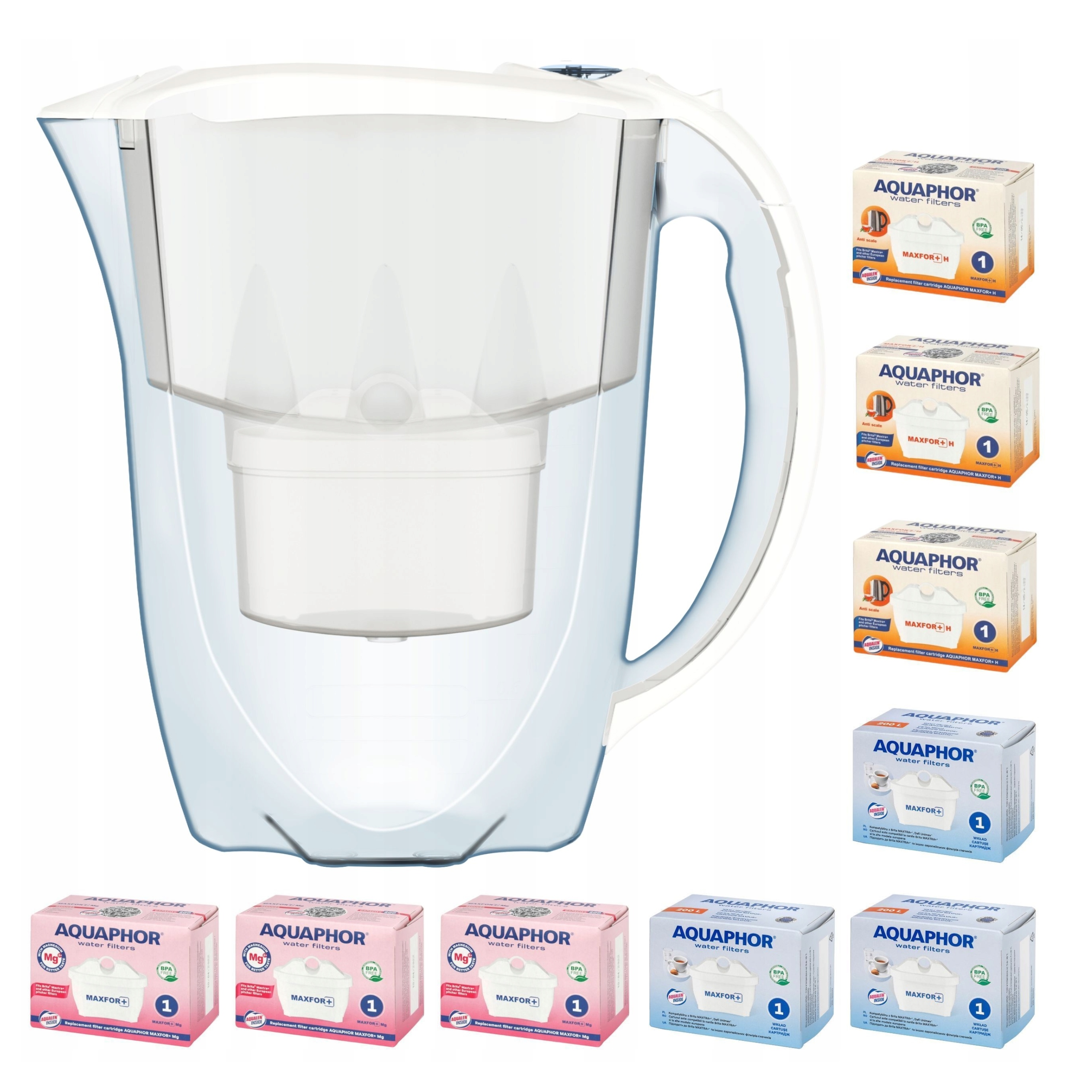 Filtrační konvice Aquaphor Amethyst 2,8 l s 9 vložkami, bílá