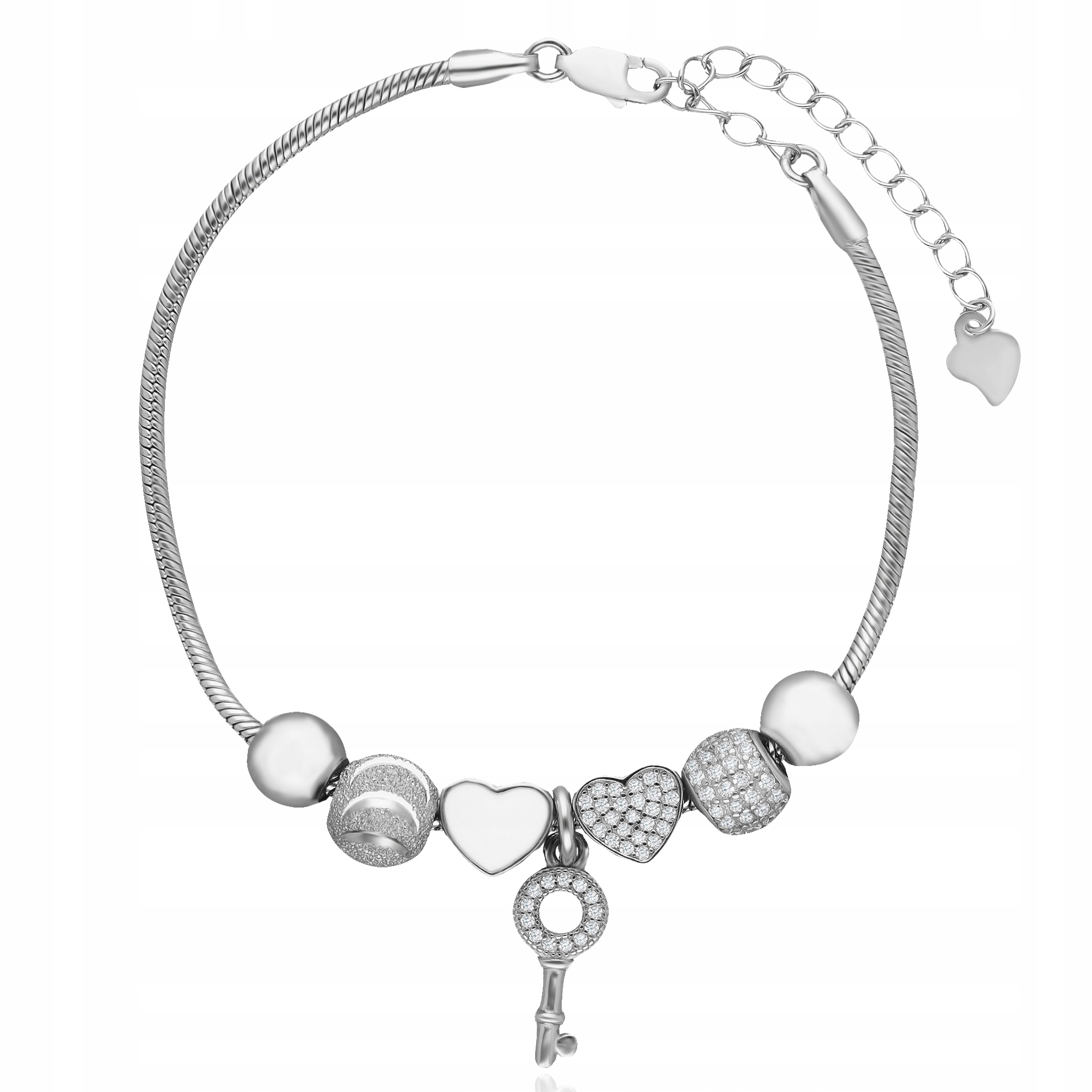 Stříbrný Modulární Náramek S Přívěskem Beads S Klíčkem