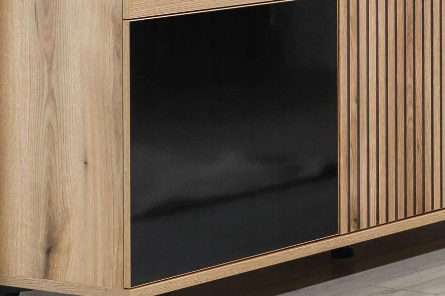 Witryna ARIS AS06,dąb evoke/czarny połysk, LIVEO, GRATISY,szybko Szerokość mebla 88.5 cm