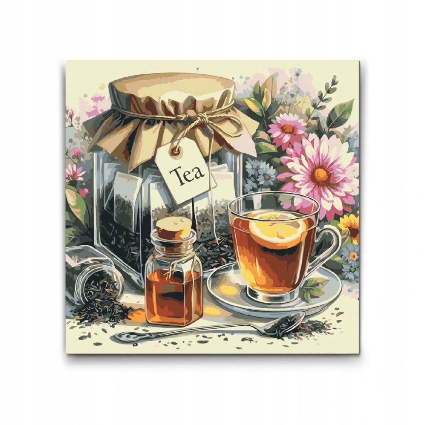 Malování Podle Čísel Kytice divokých květin Čaj Nápoj Kuchyň 50x50cm