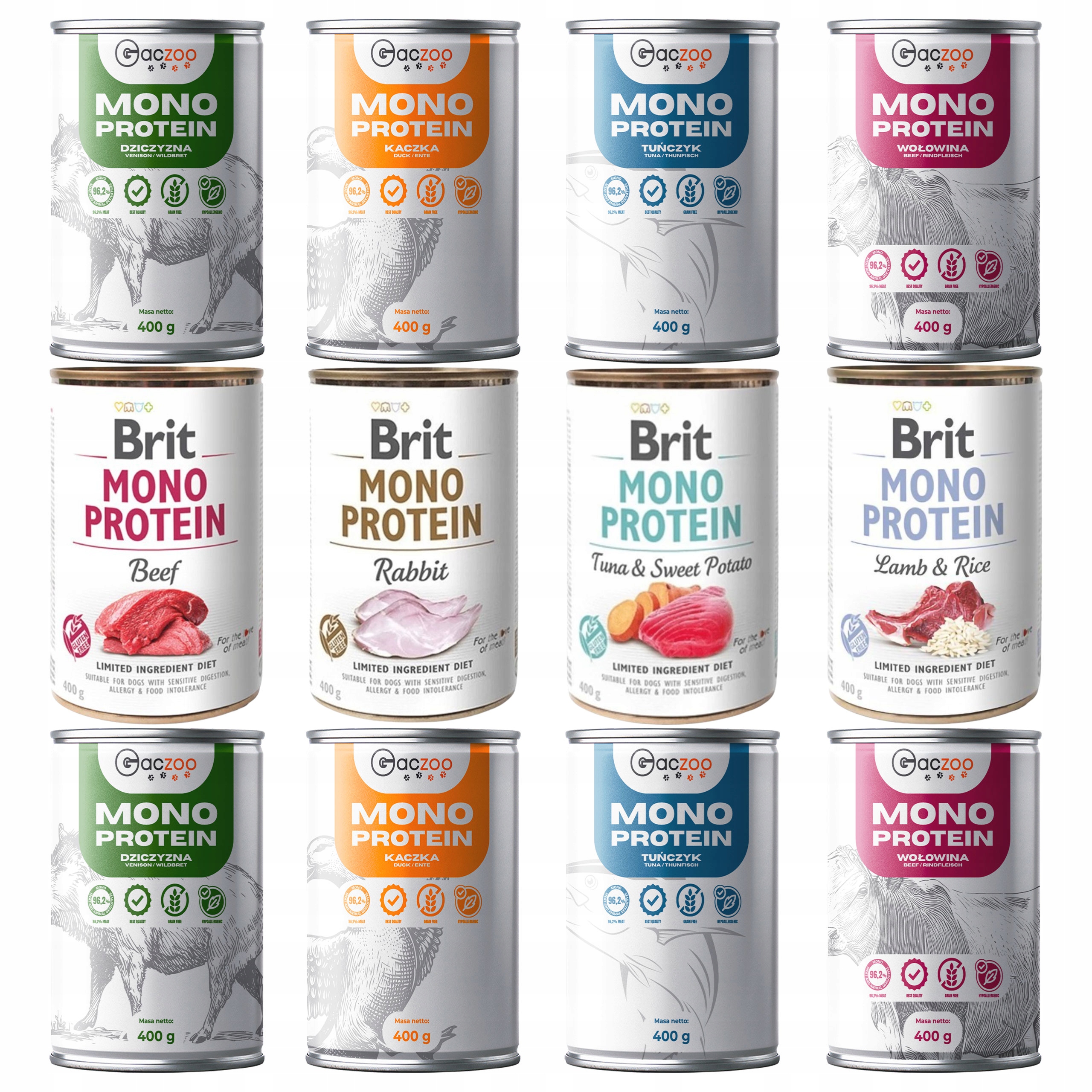Levně Brit Gaczoo Mono Protein monoproteinové krmivo pro mokré psy mix chutí 12 x 400 g