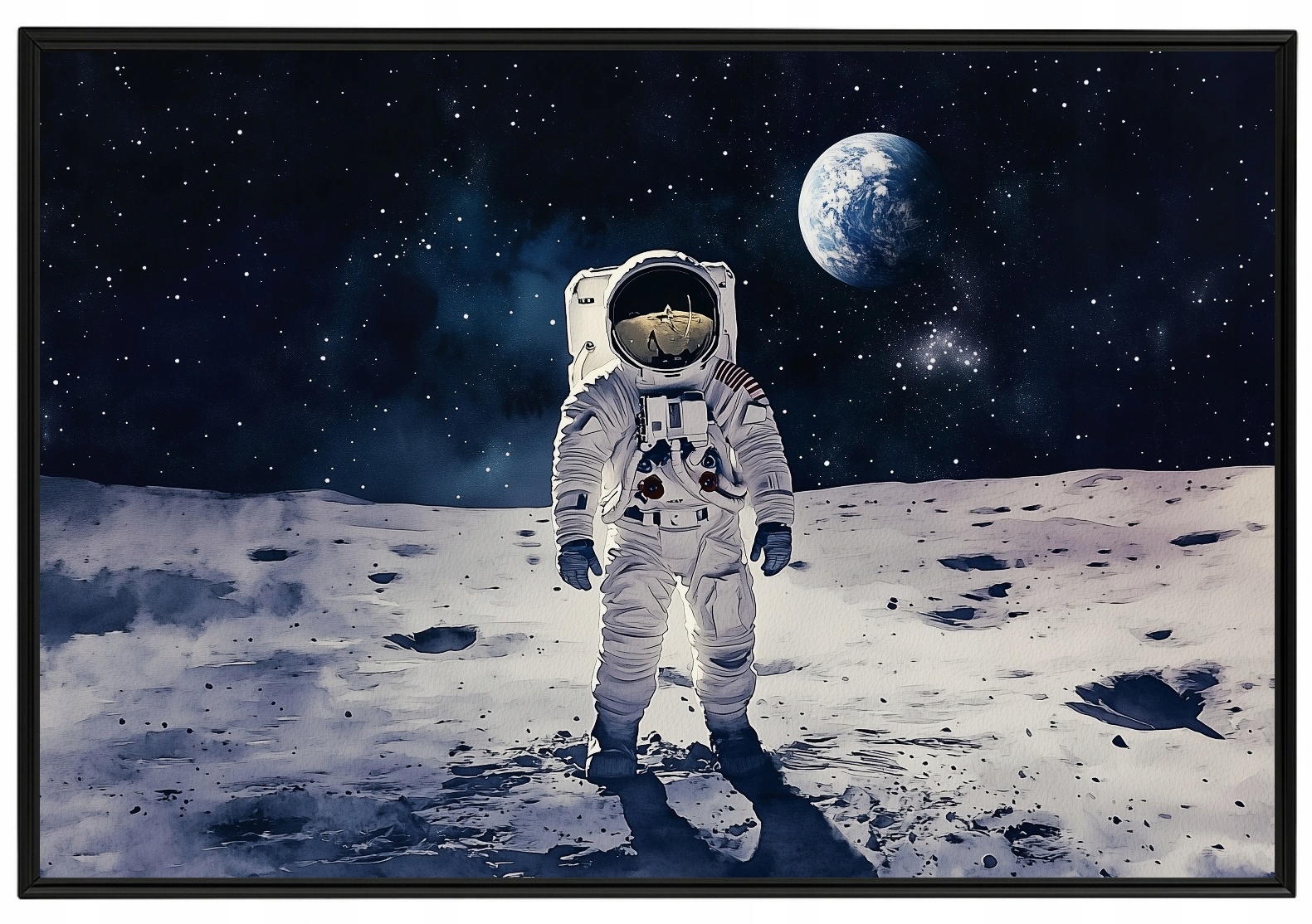 Plakát Rámeček Hliník Astronauta Měsíc Země Vesmír Hvězdy 93x62