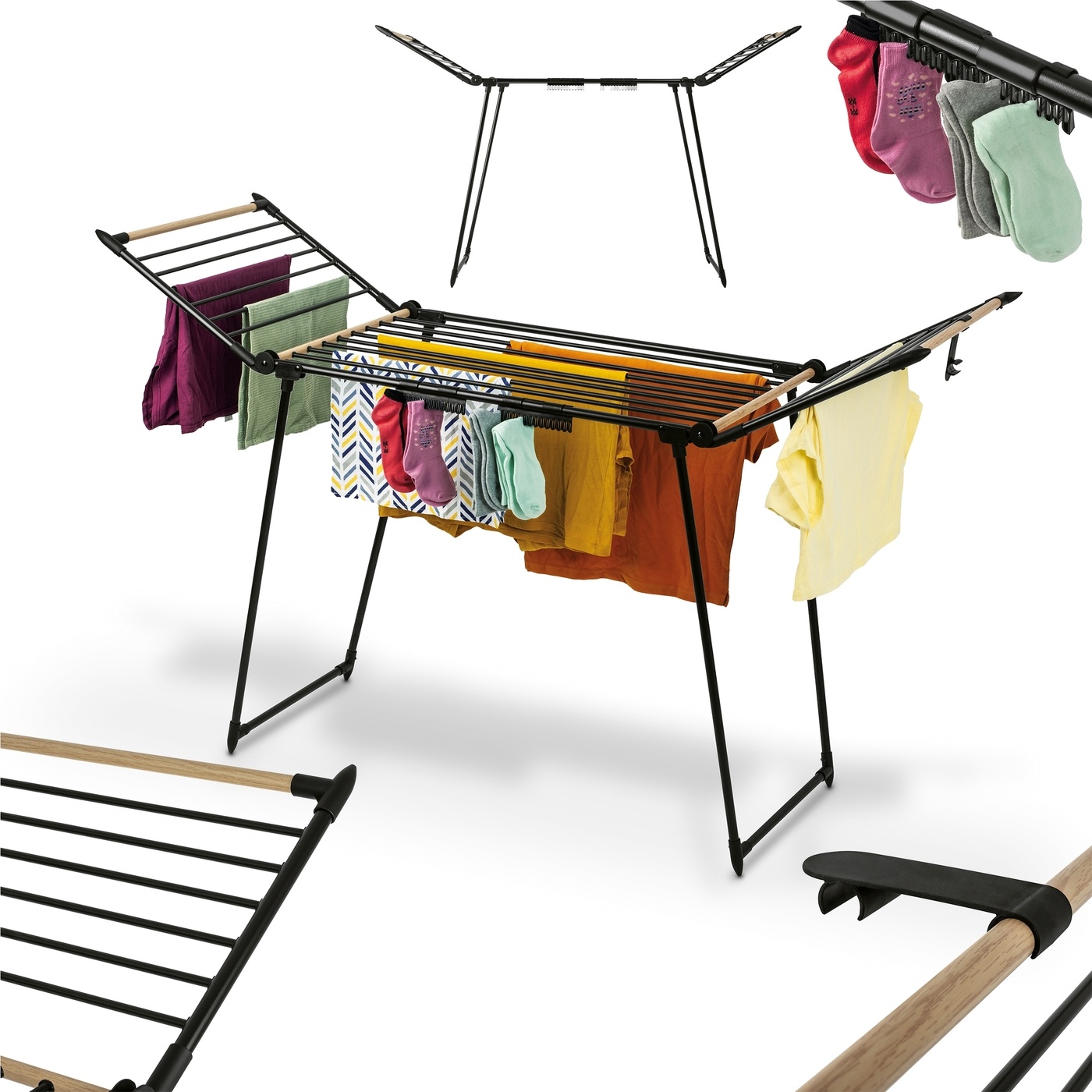 Suszarka Balkonowa Dwuskrzydłowa Solidna na Pranie Konighoffer Spring Black