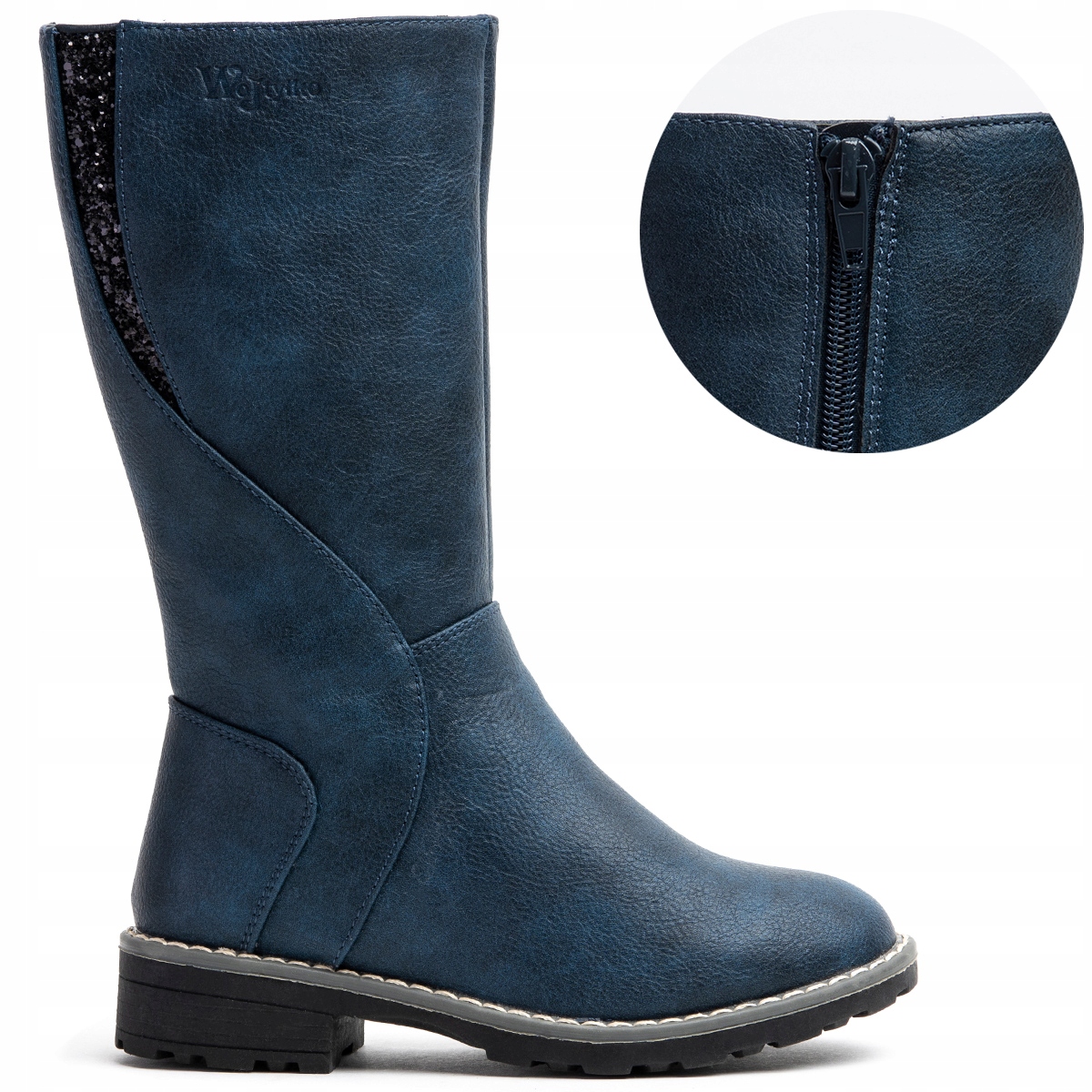 Kozaki dziewczęce OCIEPLANE kożuszek eleganckie SUWAK oficerki Wojtyłko