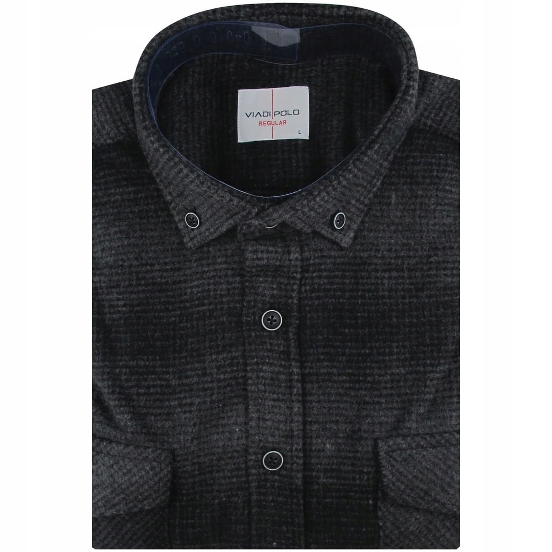 Flanelowa Gruba Koszula Męska na co dzień do pracy grafitowa w kratę E737