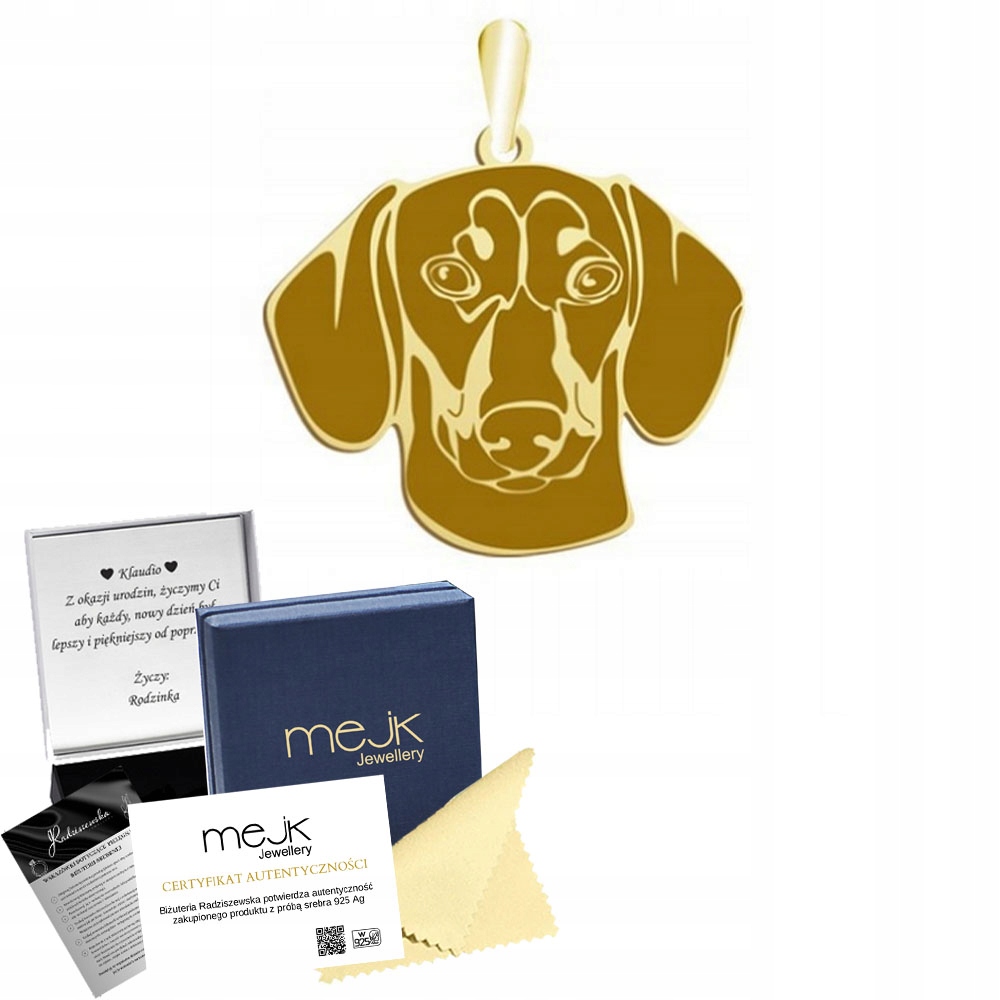 Přívěsek Zlatý jezevčík krátkosrstý 925 Dárek Šperky Žena Gravírování
